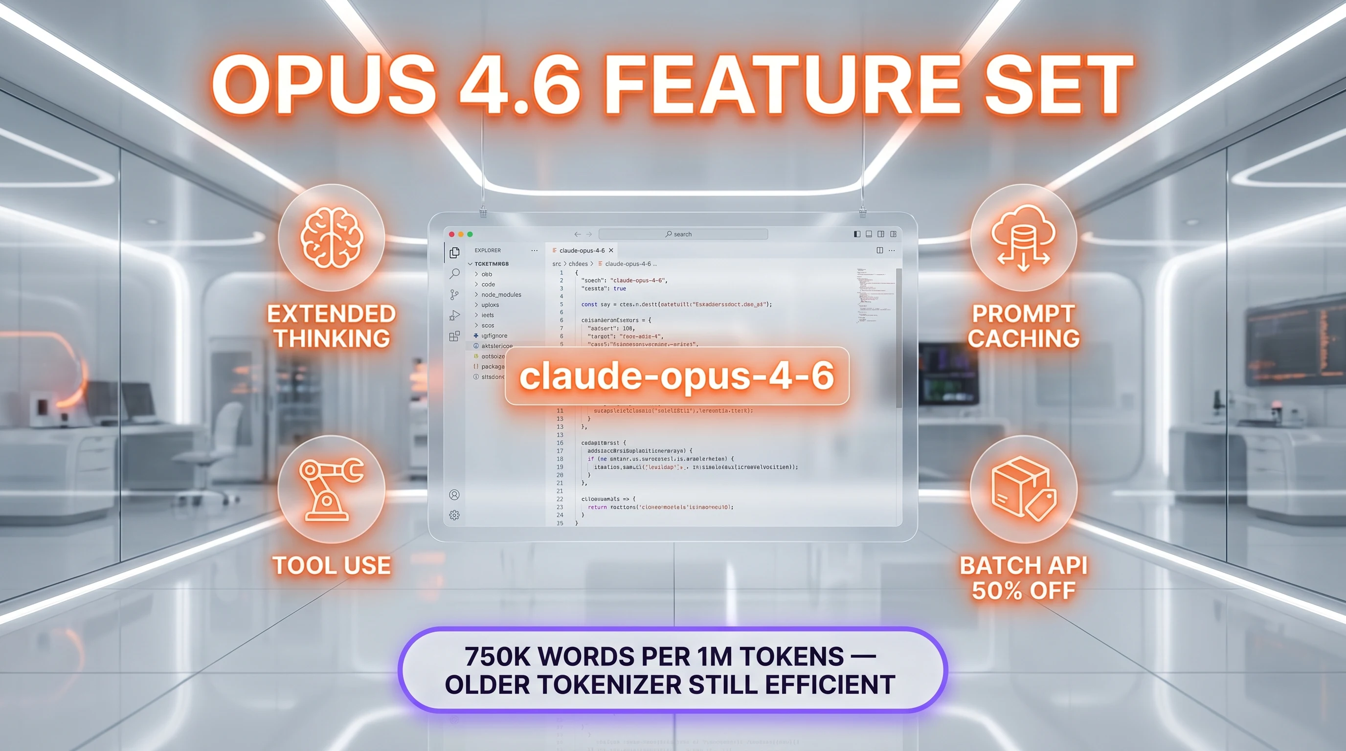 Claude Opus 4.6 feature set — extended thinking, prompt caching, batch API 50% off, tool use