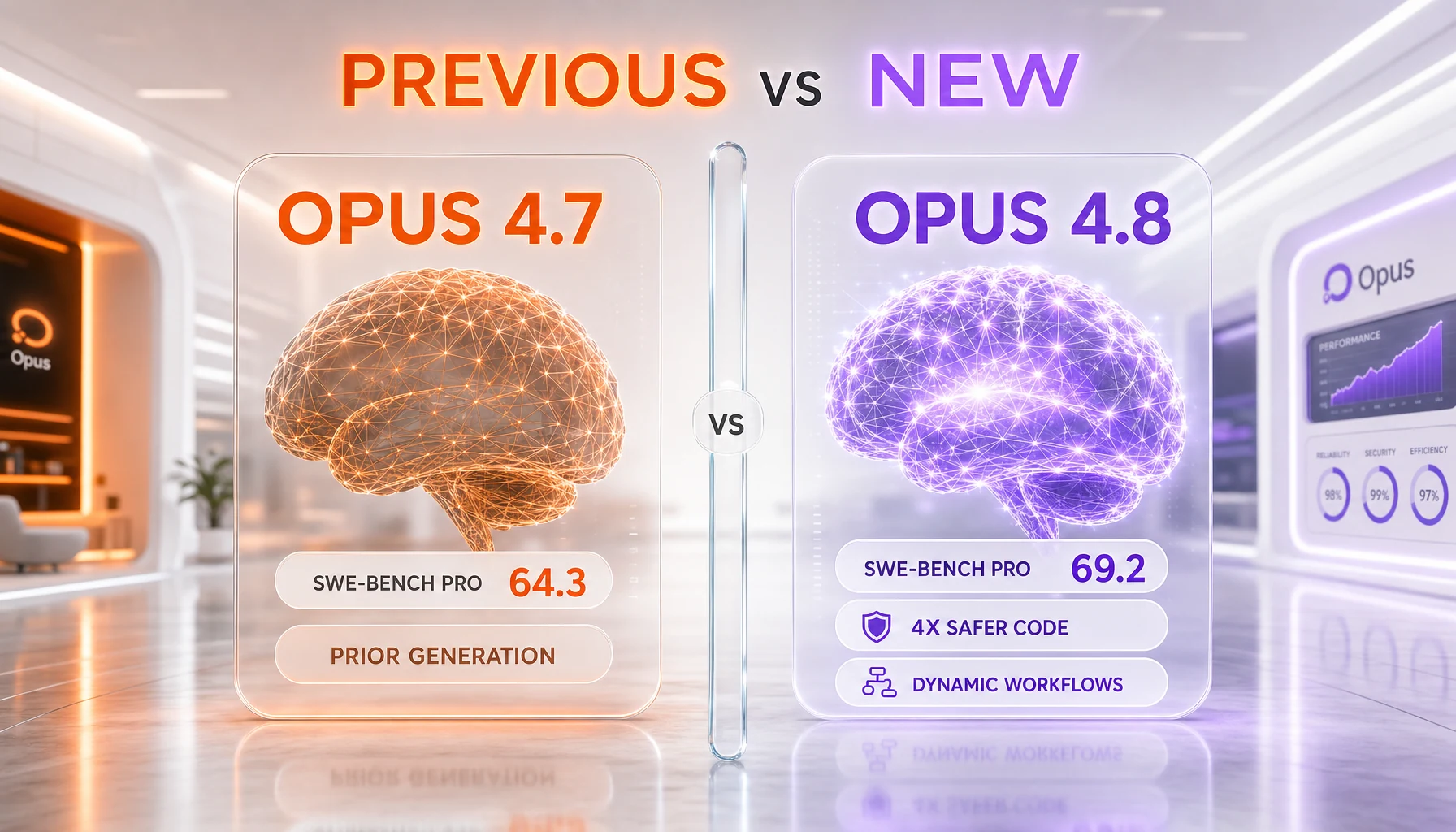 Claude Opus 4.8 versus Opus 4.7 comparison: computer use 84 percent, reliability four times better at catching its own code flaws, same standard price