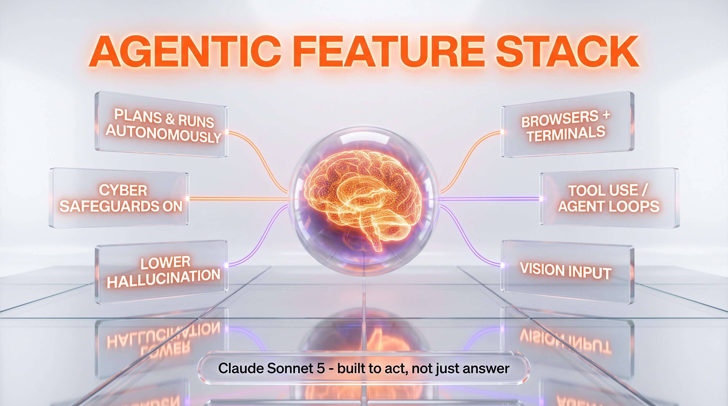 Claude Sonnet 5 features — autonomous planning, browsers and terminals, tool use, vision input, safety