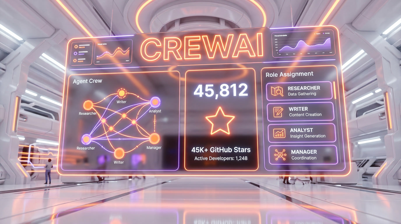 CrewAI role-based agent architecture demo — Researcher, Writer, and Editor agents collaborating in a sequential crew process