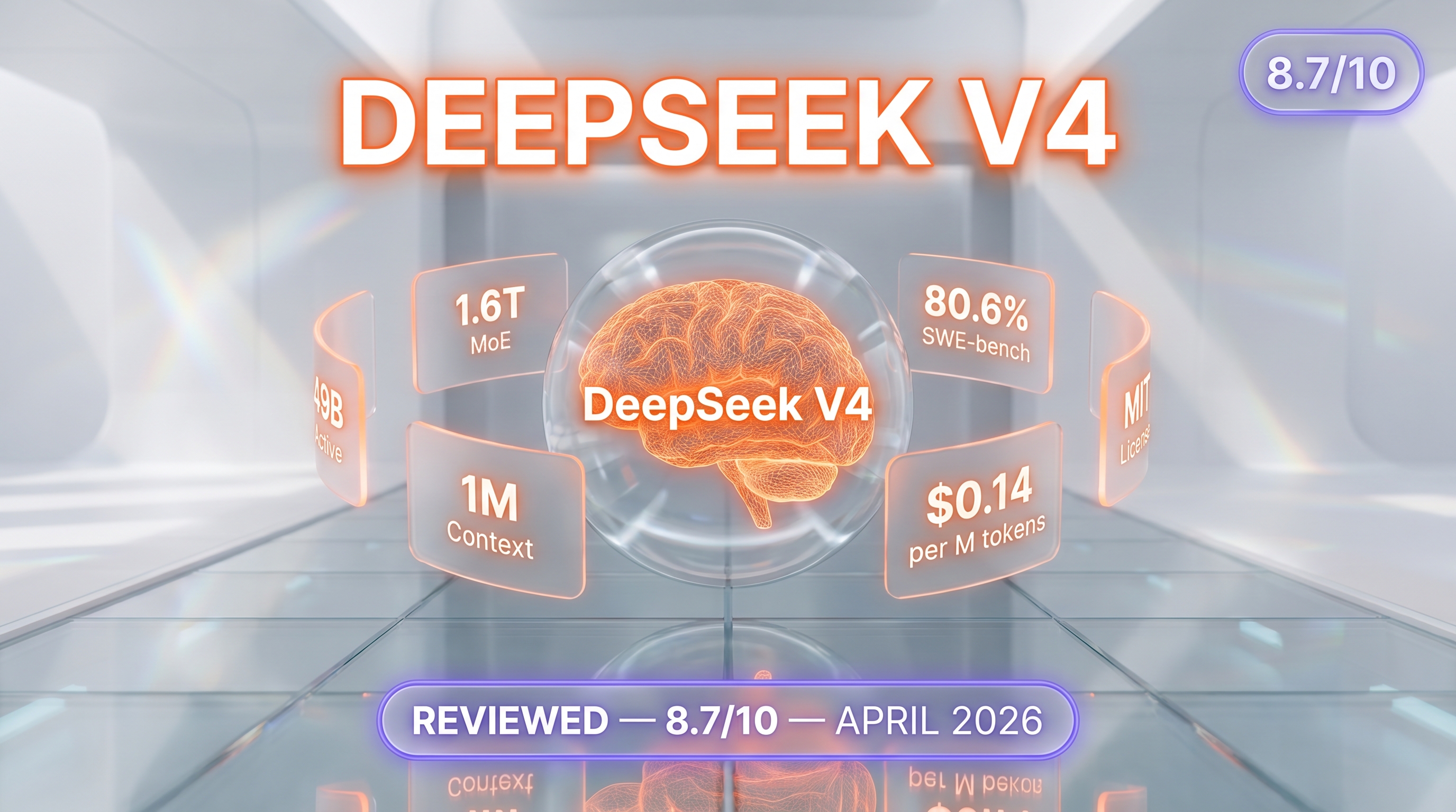DeepSeek V4 review — 8.7/10, 1.6T MoE Chinese open-source flagship at $0.14 per million tokens