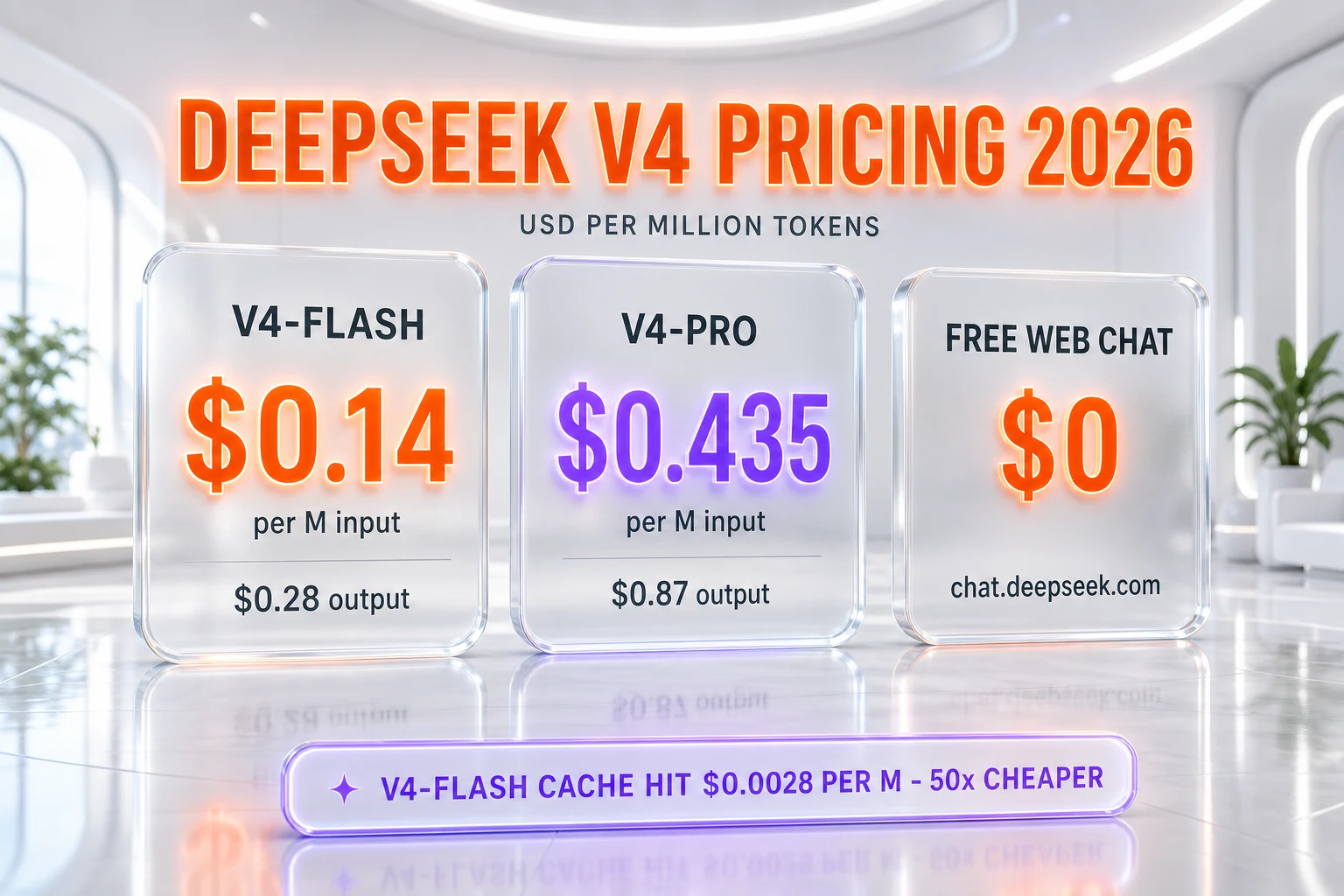 DeepSeek V4 pricing 2026 — V4-Flash $0.14 input, V4-Pro $0.435 input per million tokens cache miss