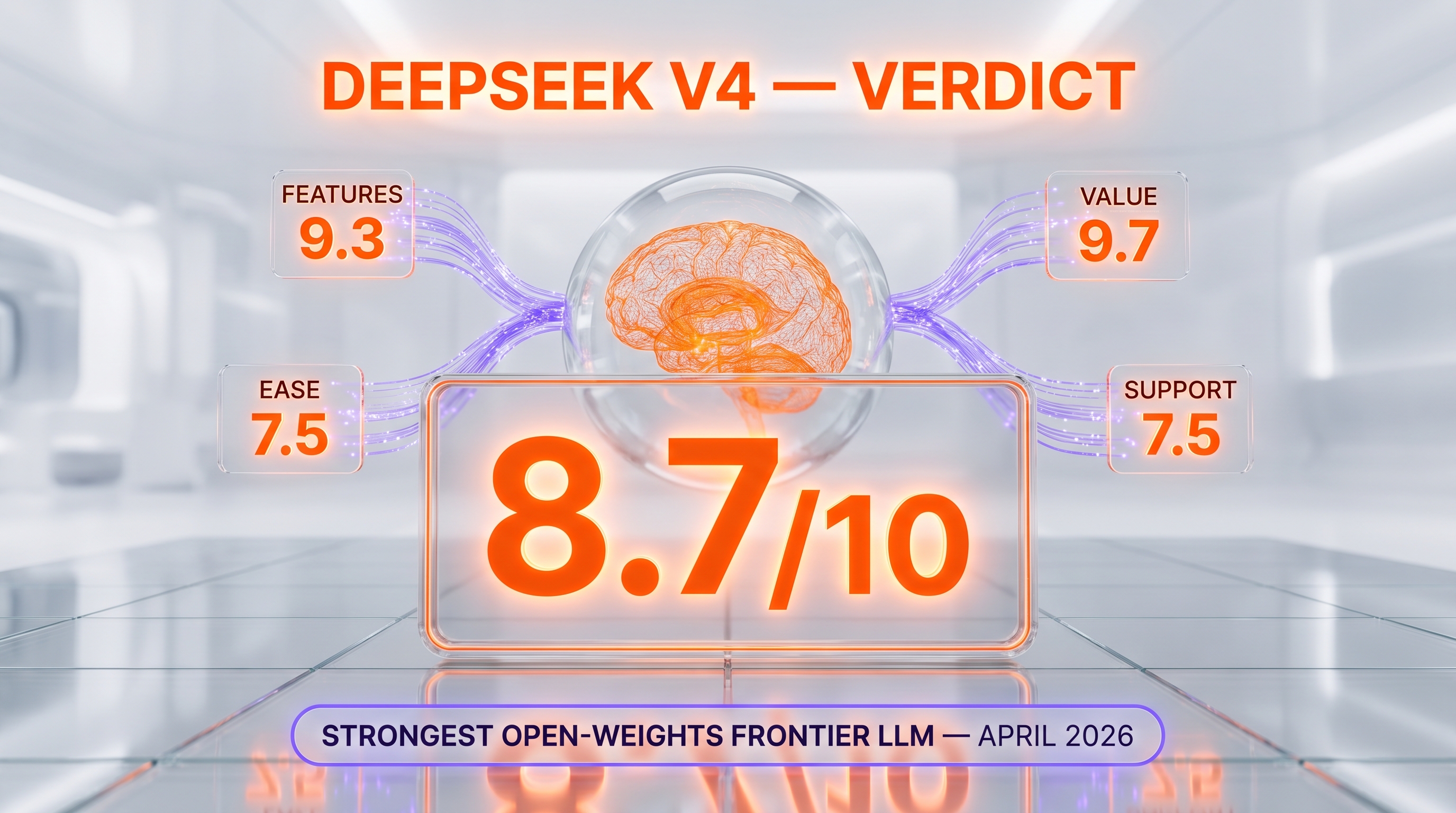DeepSeek V4 verdict — 8.7 out of 10, strongest open-weights frontier LLM in April 2026