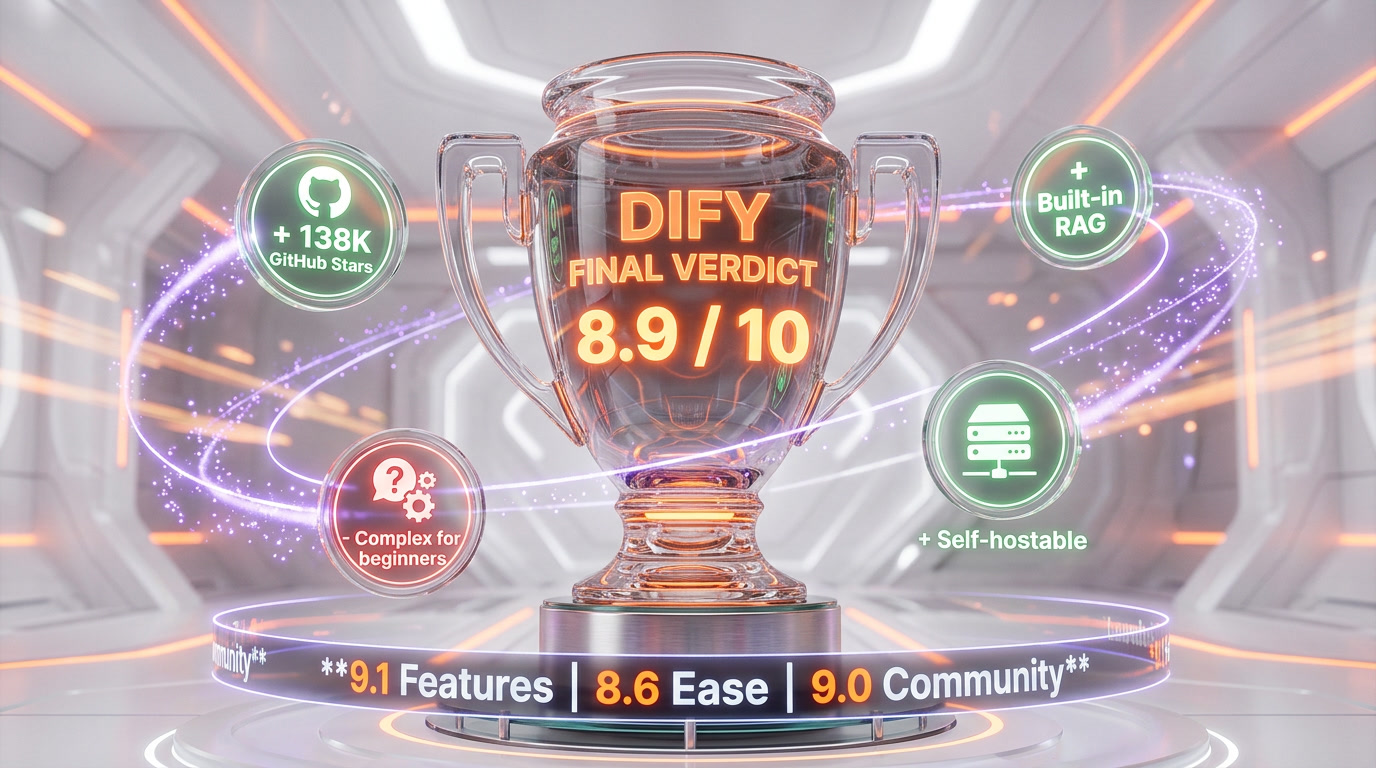 Dify verdict 2026 — 8.9 out of 10, the open-source LLM platform default for production AI apps
