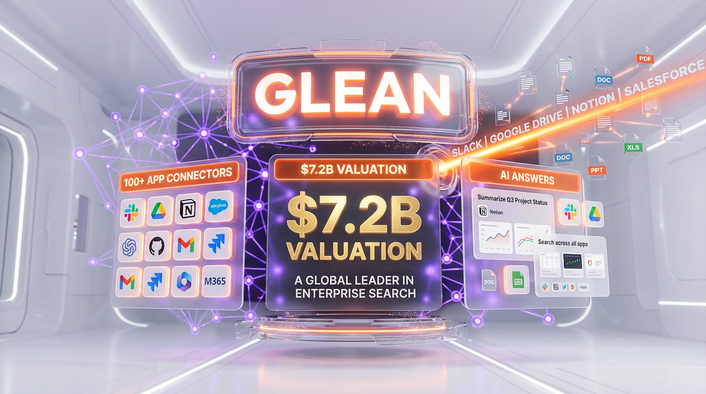 Glean Work AI architecture — Assistant, Agents, Apps riding on top of the permissions-aware Knowledge Graph indexing 100+ SaaS apps