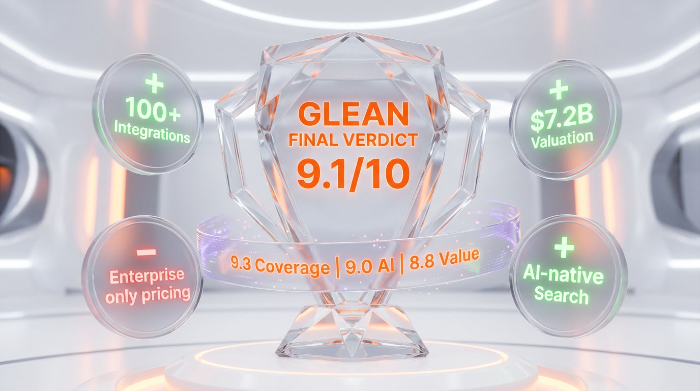 Glean verdict 9.1 out of 10 — the Work AI platform that wins on permissions-aware retrieval, model neutrality, and 100+ connectors