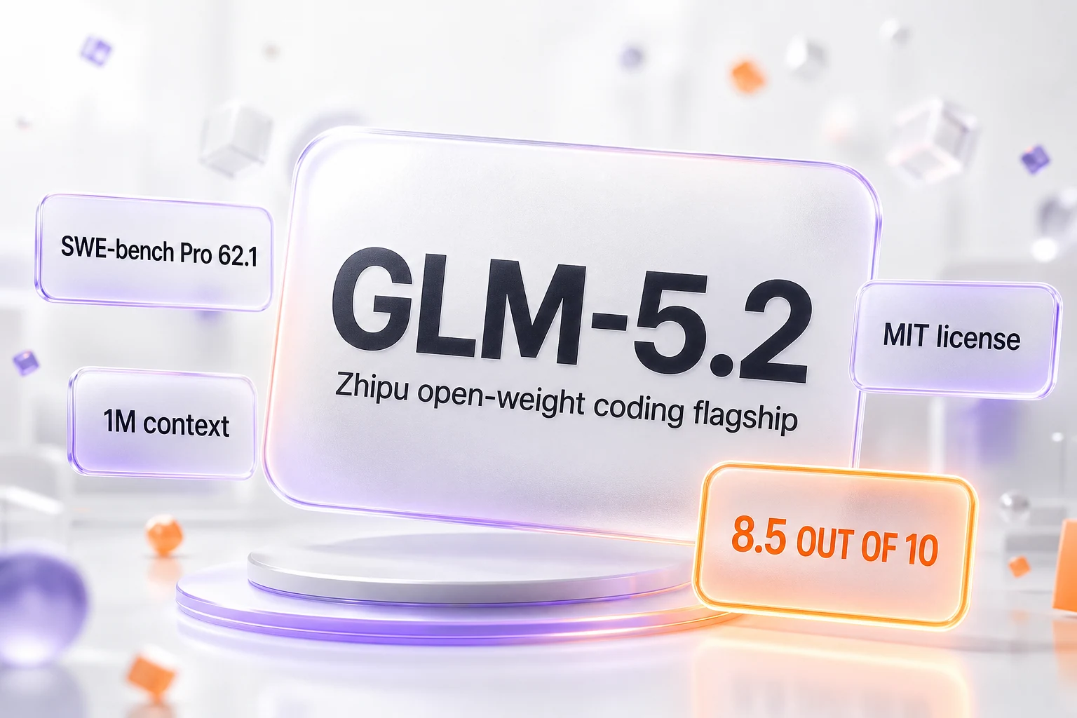 GLM-5.2 review — 8.5 out of 10, Zhipu open-weight 753B MoE coding flagship with SWE-bench Pro 62.1, 1M context, MIT license