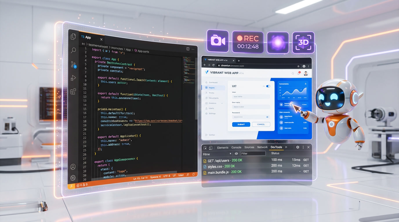 Google Antigravity built-in Chromium browser with agent testing, screenshots, and video recording