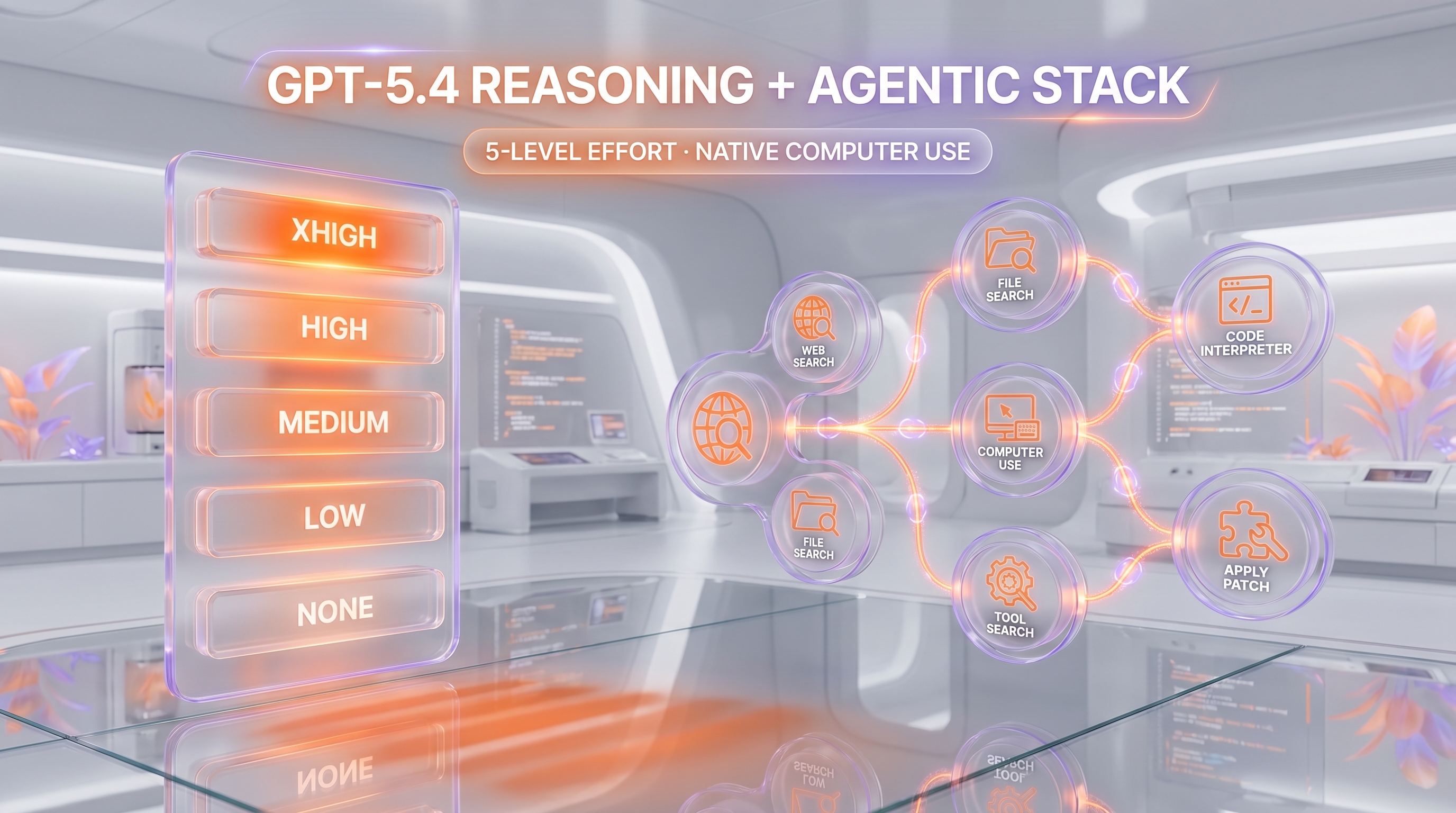 GPT-5.4 features — native computer use, 5-level reasoning, Tool Search, 1.05M context, three variants