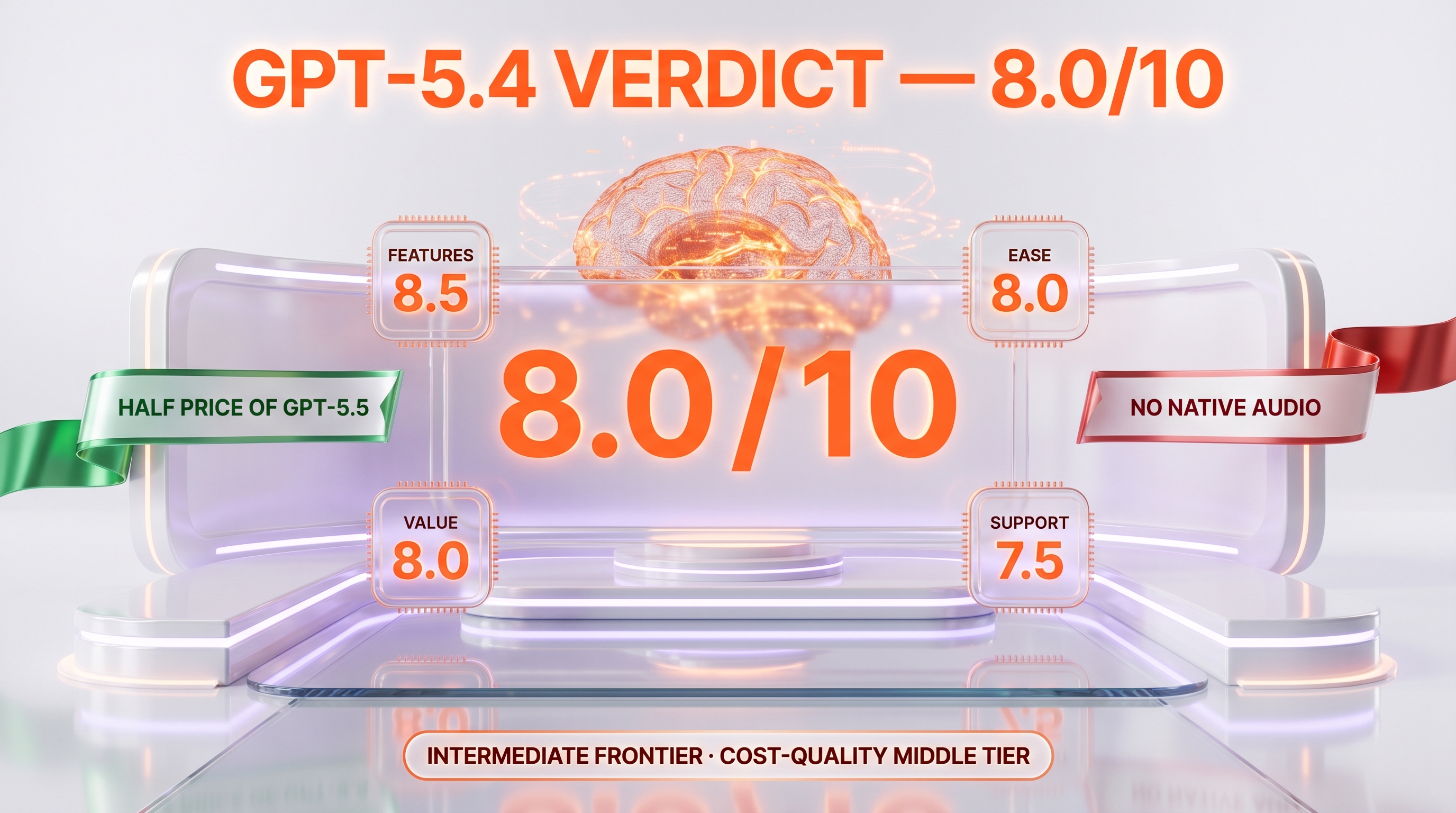 GPT-5.4 verdict — 8.0/10, OpenAI intermediate frontier model, predecessor of GPT-5.5