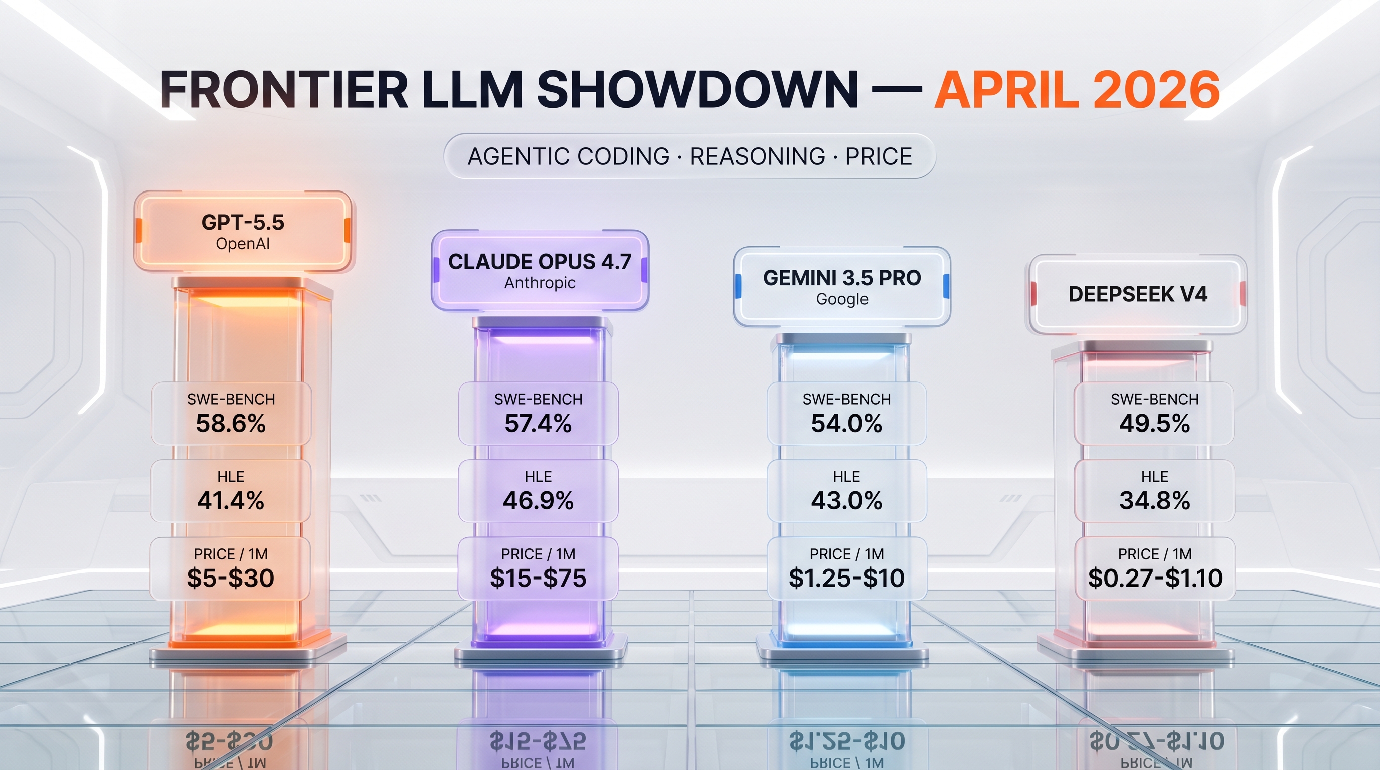GPT-5.5 vs Claude Opus 4.7 vs Gemini 3.5 Pro vs DeepSeek V4 comparison