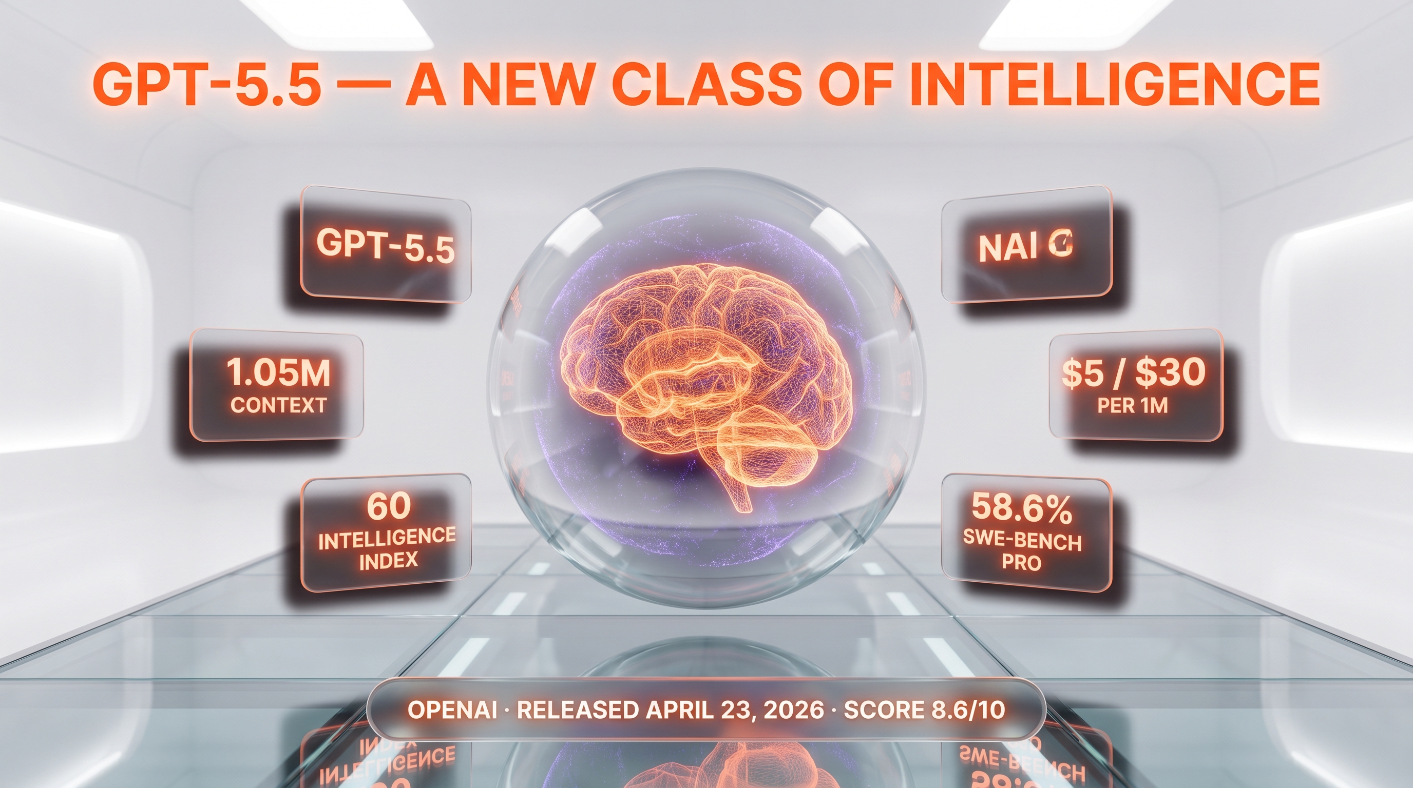 GPT-5.5 review — 8.6/10, OpenAI's first fully retrained base model since GPT-4.5