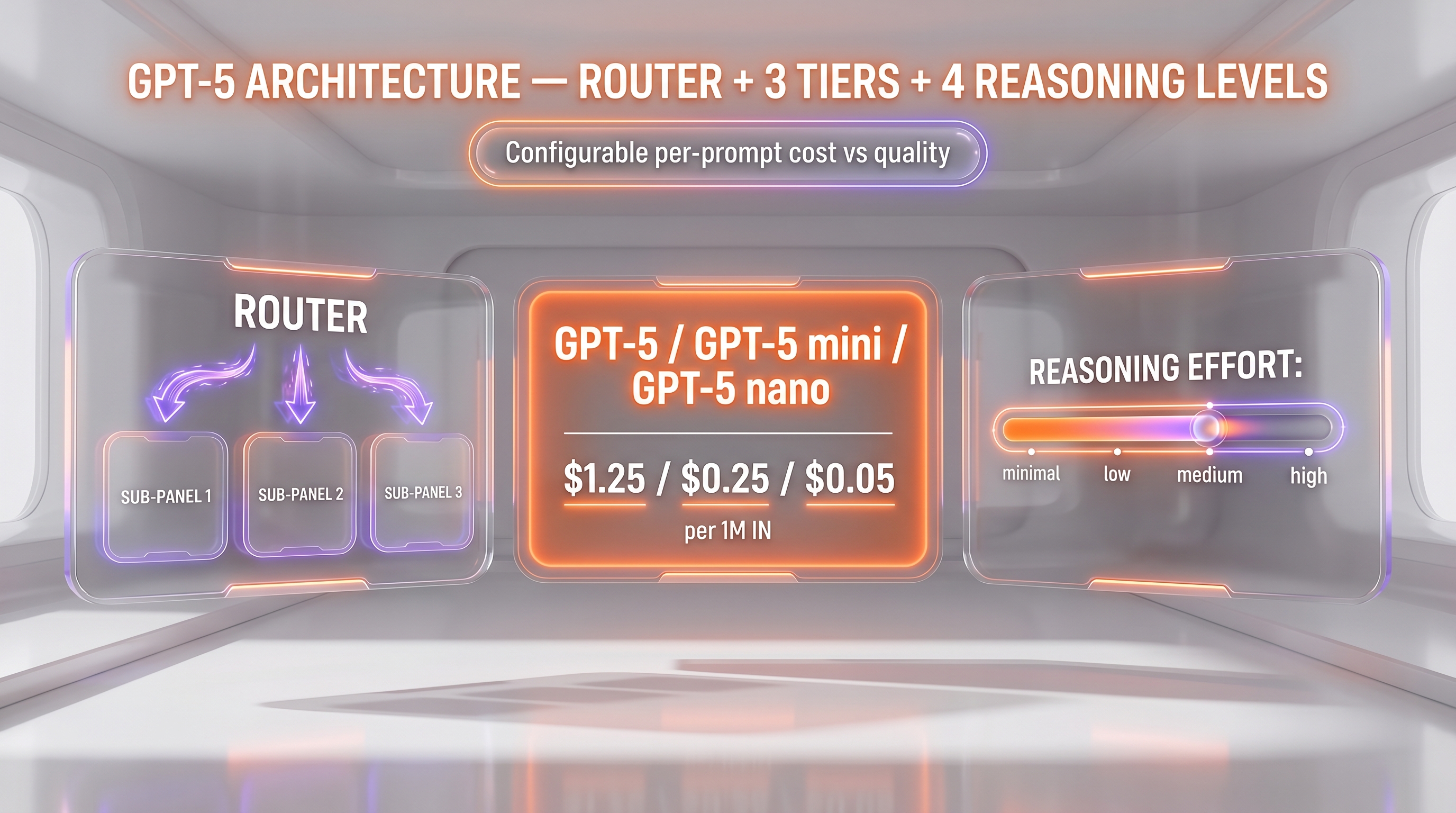 GPT-5 features — model router, three tiers, configurable reasoning, 400K context, vision input