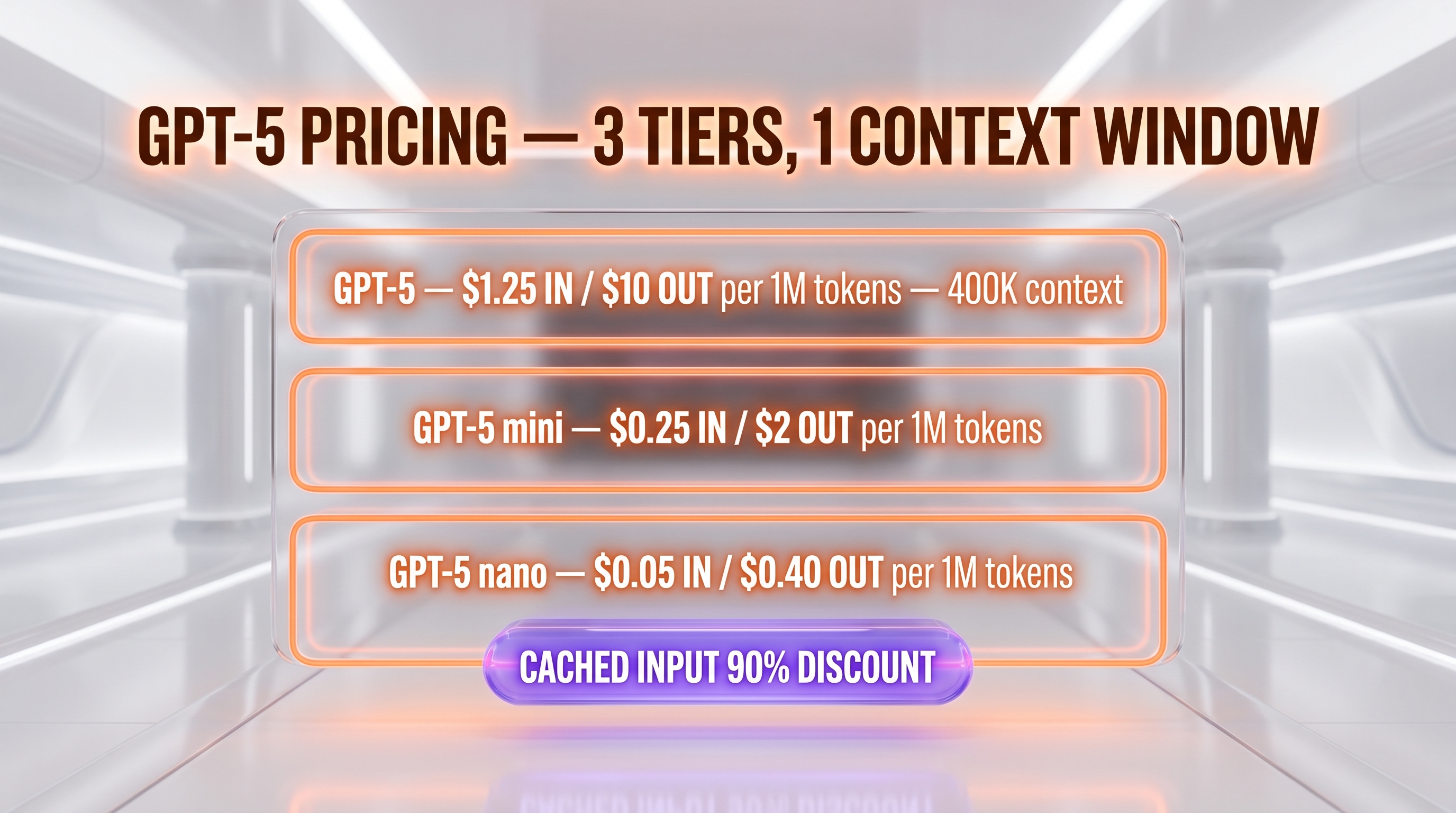 GPT-5 pricing — $1.25 per million input tokens, $10 per million output tokens, three API tiers