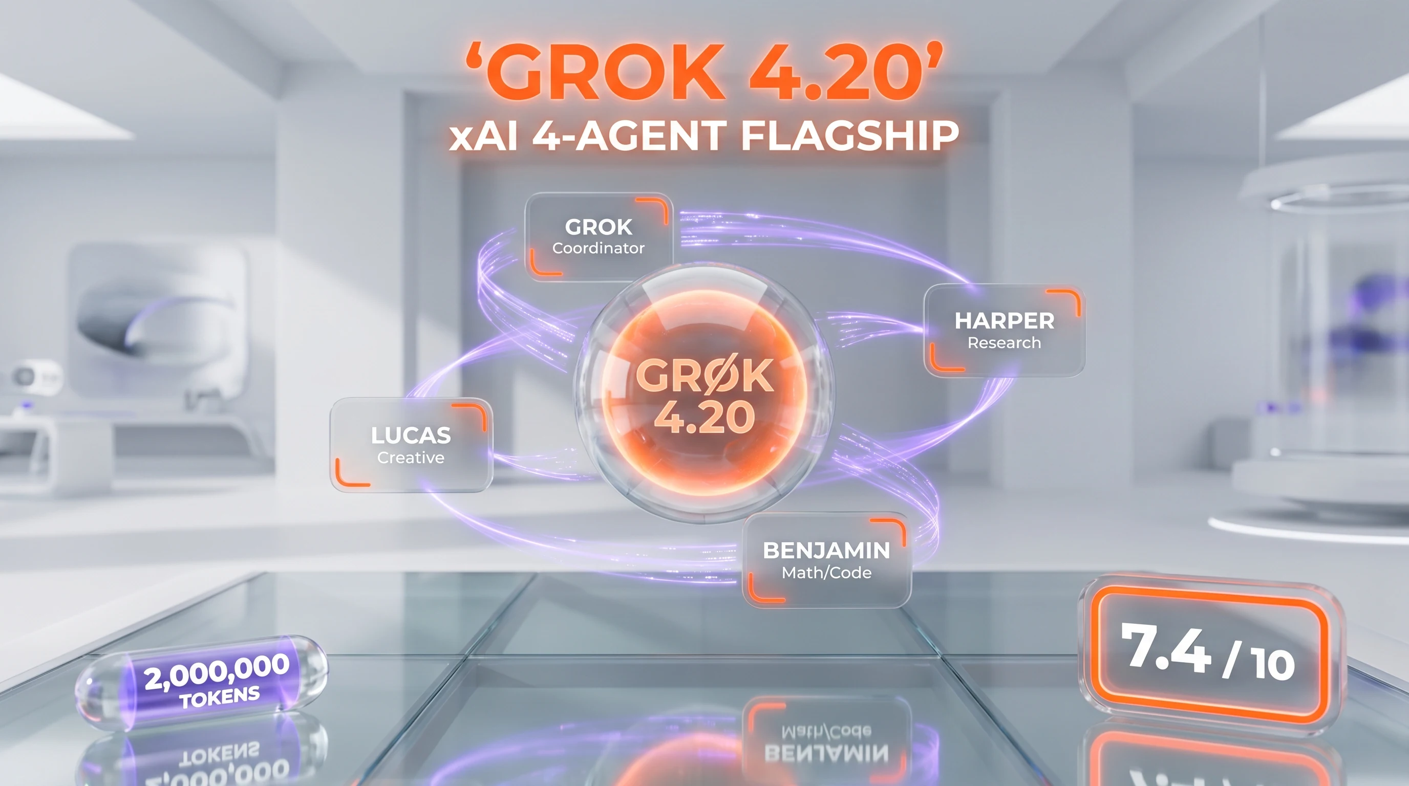 Grok 4.20 review — 7.4 out of 10, multi-agent collaborative architecture with 1M-token context