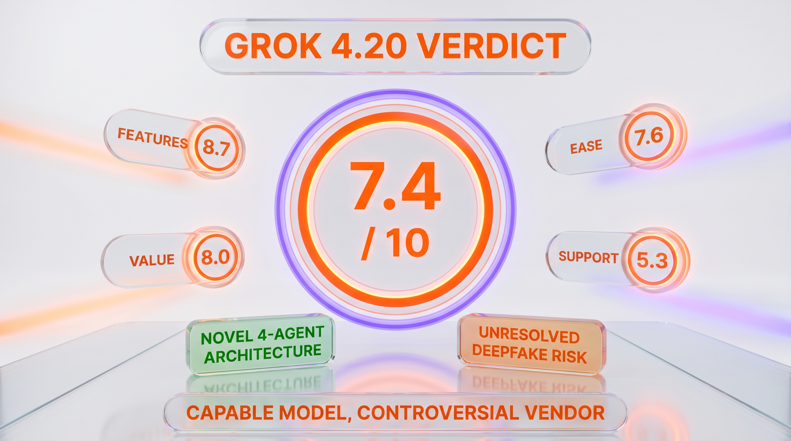 Grok 4.20 verdict — 7.4 out of 10, novel architecture, real risks