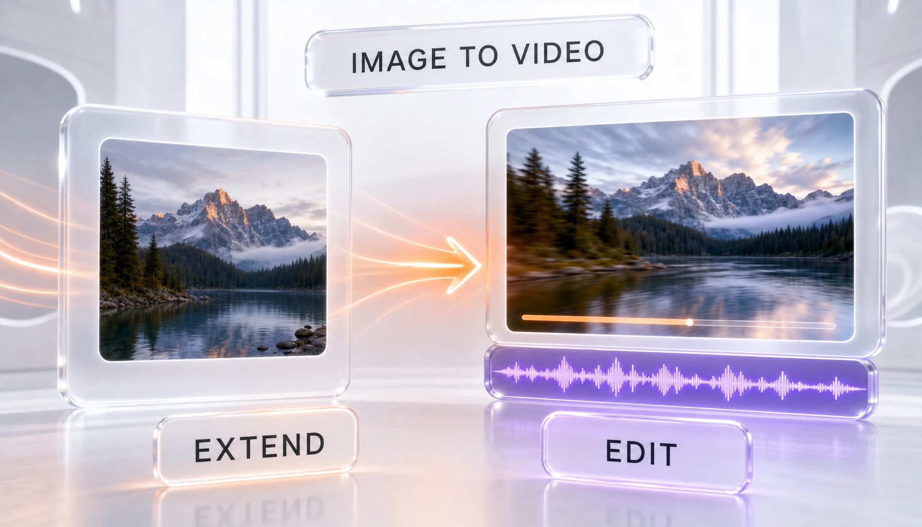Grok Imagine workflow: a still image animated into a short clip with native synchronized audio waveform, image-to-video and edit-extend controls