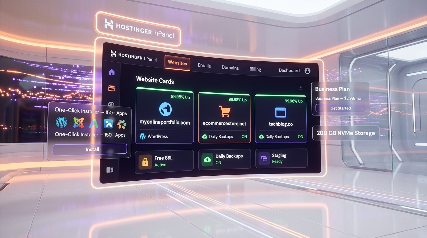 Hostinger — hPanel Holographic UI
