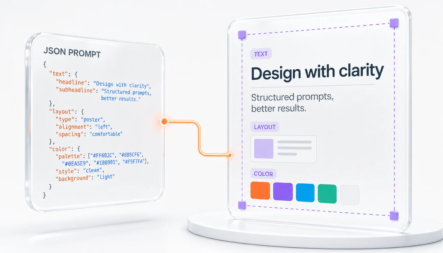 Ideogram 4.0 structured JSON prompting demo — a poster generated from a layout spec with typed text elements and a hex palette