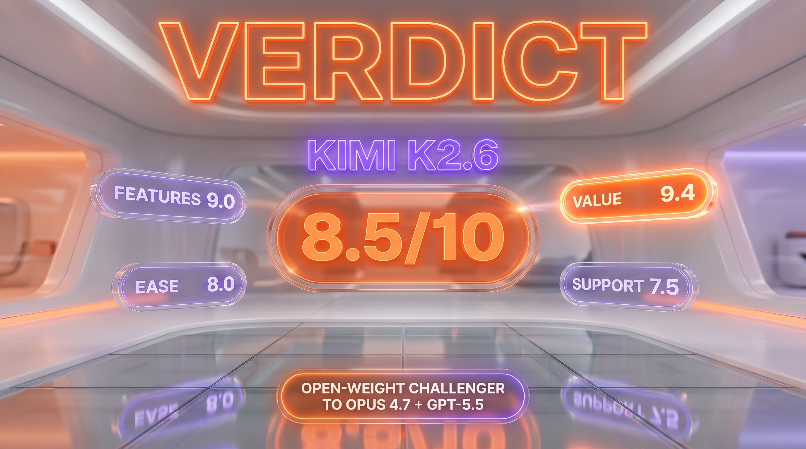 Kimi K2.6 verdict — 8.5/10, open-weight 1T MoE flagship, frontier benchmarks at fraction of Western pricing