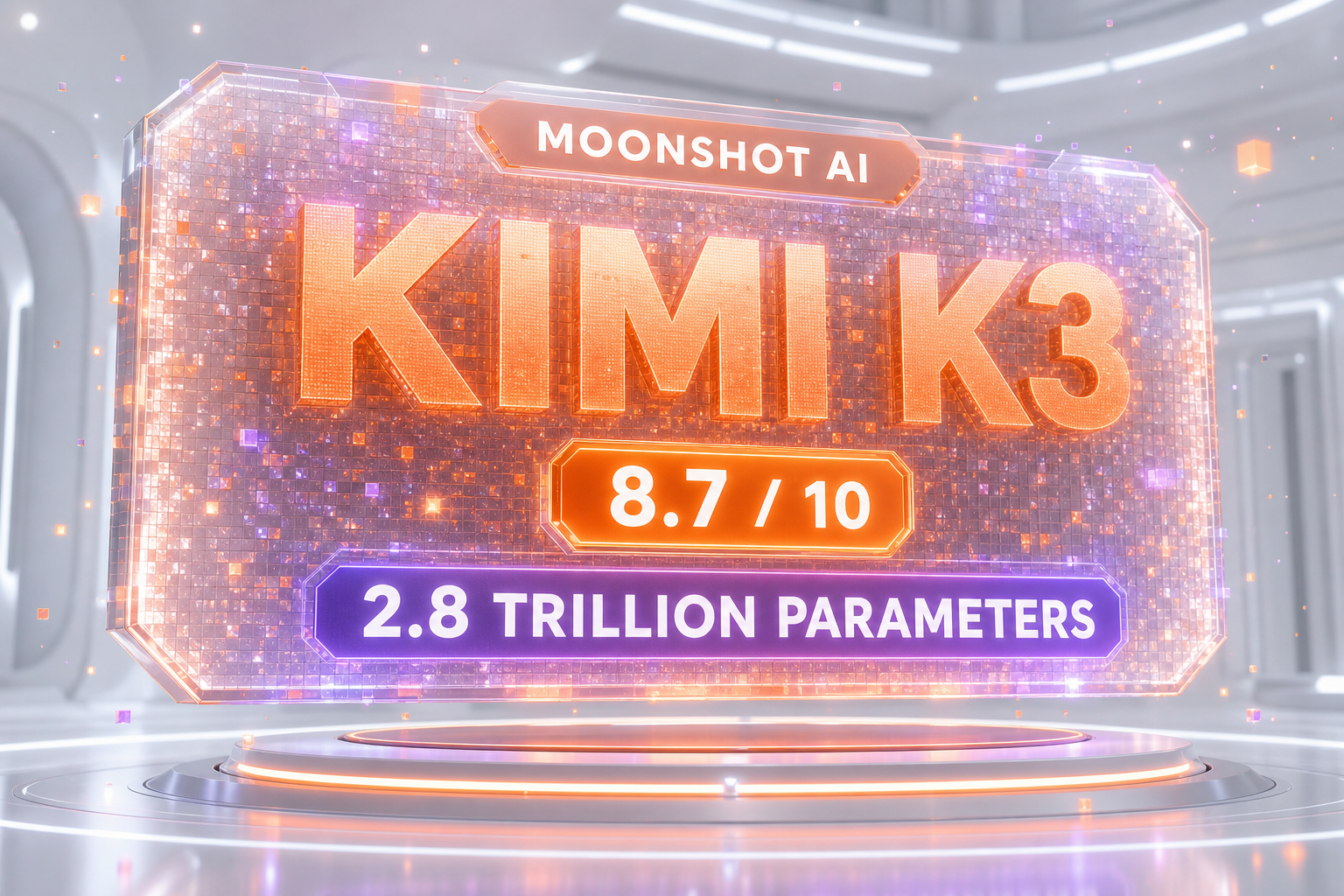 Kimi K3 by Moonshot AI review — 2.8 trillion parameter open Mixture-of-Experts model, 1 million token context, scored 8.7 out of 10, priced at 3 and 15 dollars per million tokens