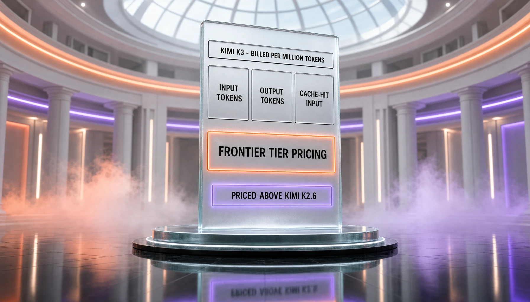 Kimi K3 pricing — billed per million tokens on input, output and cache-hit input, at frontier-tier rates above its predecessor Kimi K2.6