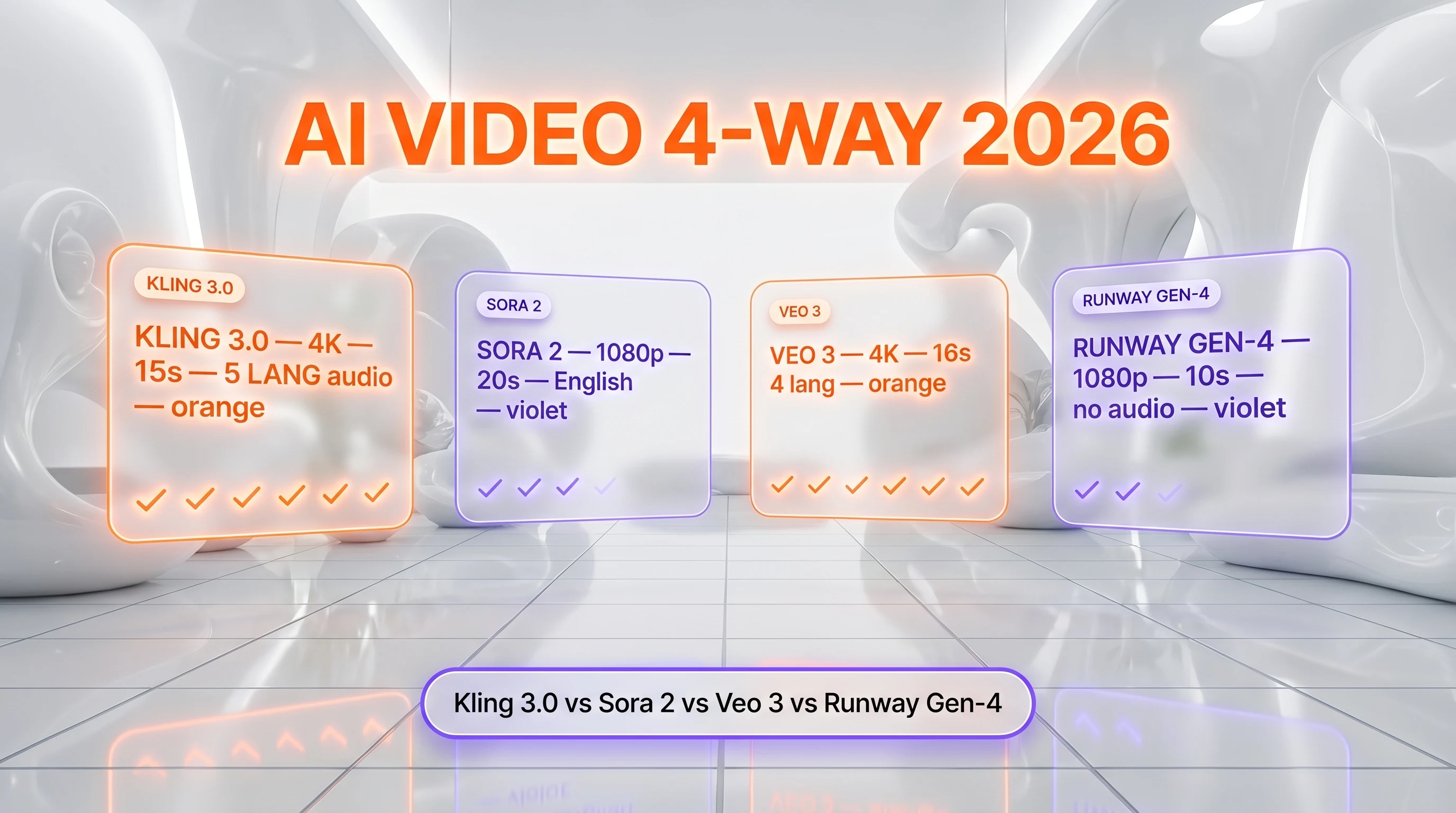 Kling 3.0 Classic vs Sora 2 vs Runway Gen-4 vs Veo 3 — feature comparison table