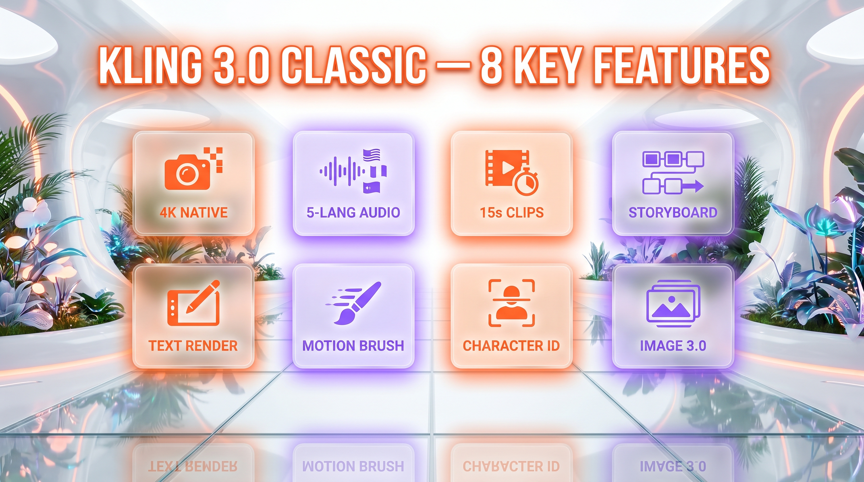 Kling 3.0 Classic features — 4K output, 15-second clips, native audio, motion brush