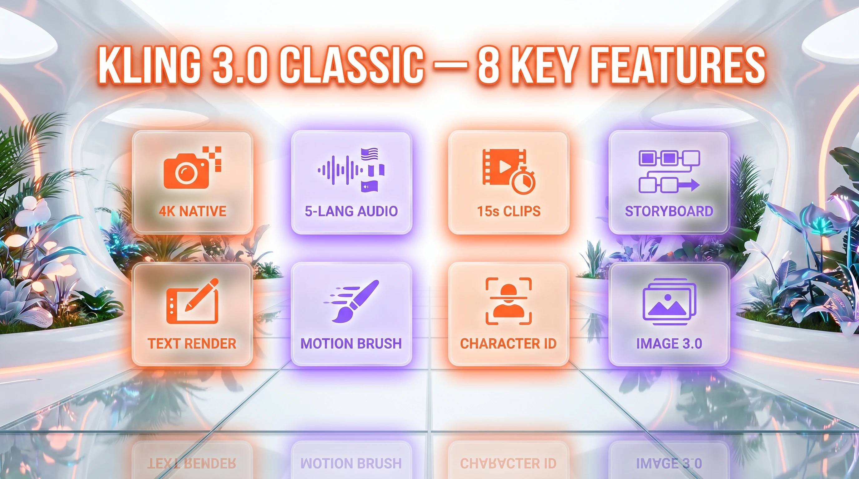 Kling 3.0 Classic features — 4K output, 15-second clips, native audio, motion brush