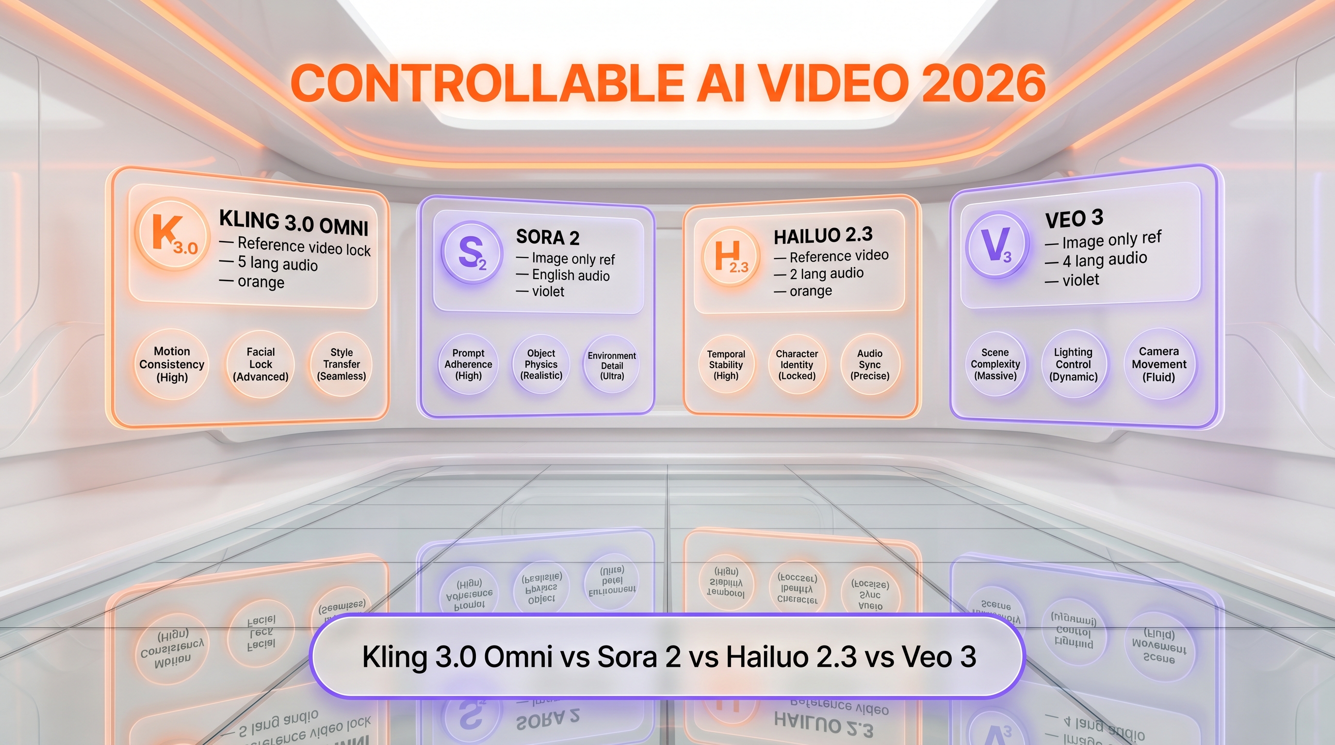Kling 3.0 Omni vs Sora 2 vs Hailuo 2.3 vs Veo 3 — controllable AI video comparison