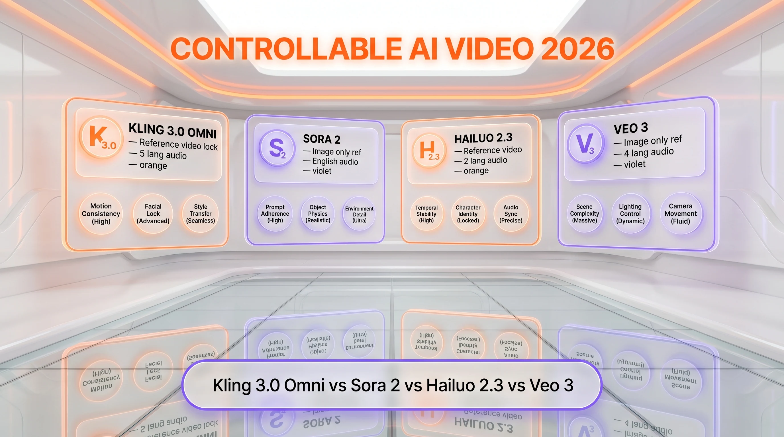 Kling 3.0 Omni vs Sora 2 vs Hailuo 2.3 vs Veo 3 — controllable AI video comparison