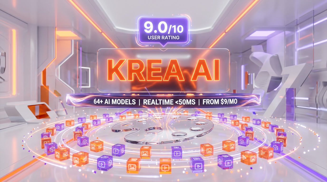 Krea AI creative suite review 2026 — 64 plus models, realtime canvas under 50 milliseconds, image video 3D upscaling under one subscription