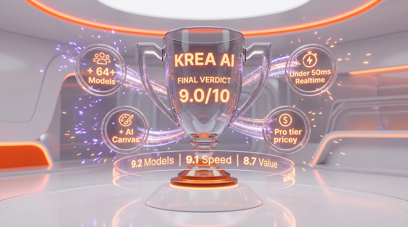 Krea AI verdict 2026 — 9 out of 10, best price-to-capability ratio in generative AI creative tooling, reviewed by ThePlanetTools