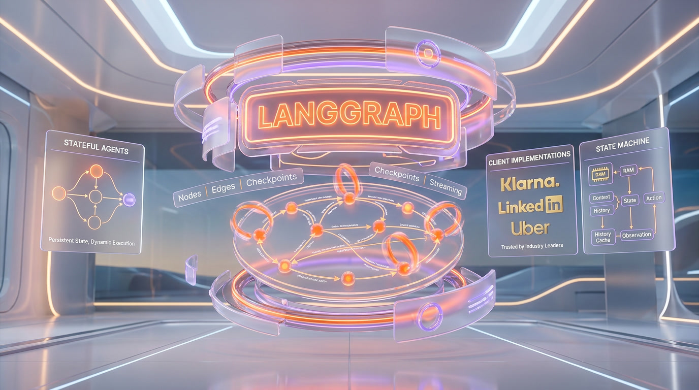 LangGraph state graph architecture showing nodes, edges, conditional edges, and checkpointer persisting state to a database