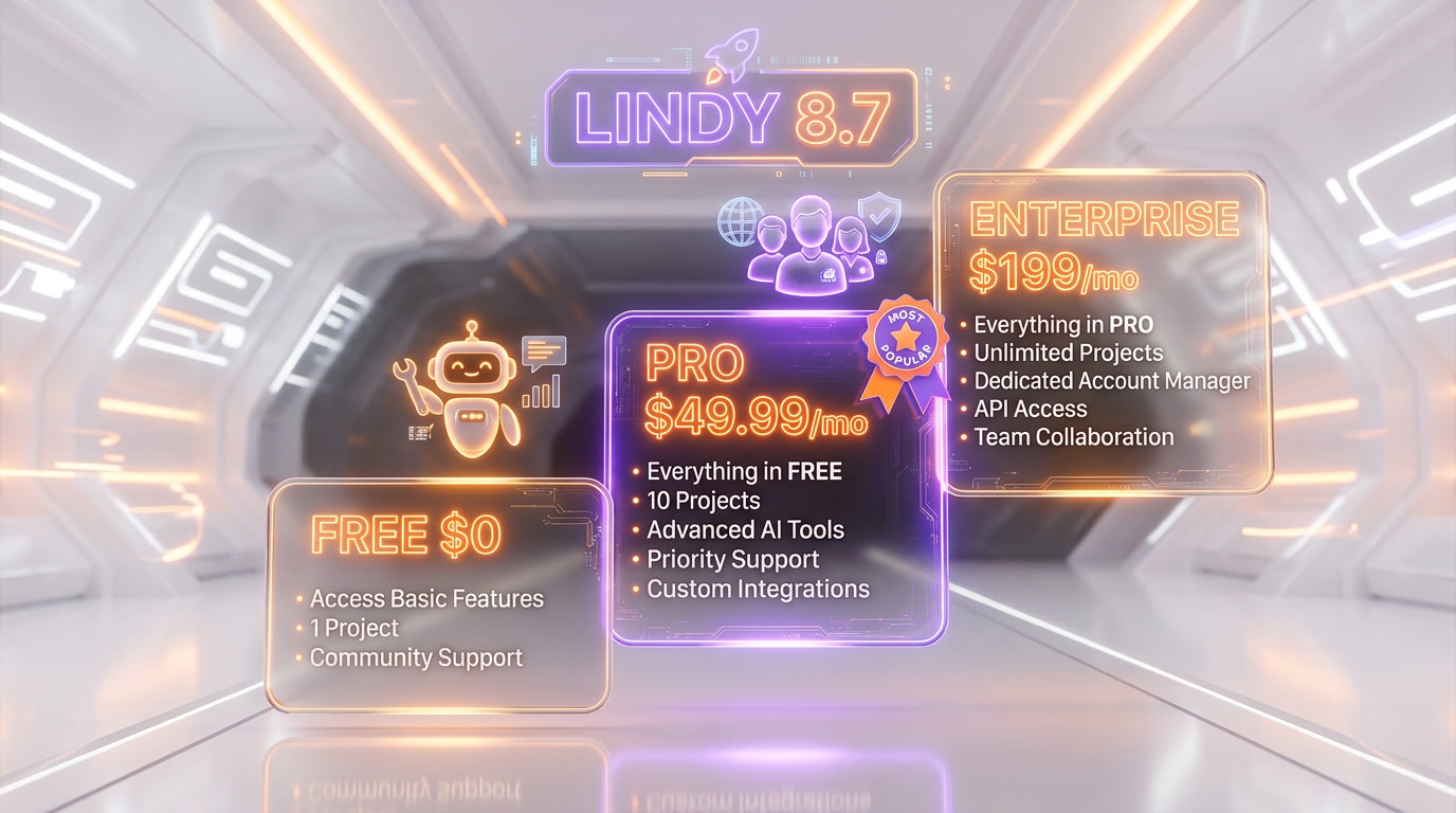 Lindy pricing plans 2026 — Free Trial, Plus $49.99 per month, Pro $99.99 per month, Max $199.99 per month, Enterprise custom