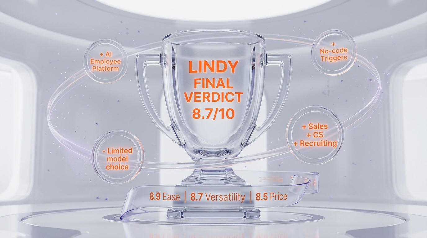 Lindy verdict scorecard — 8.7 out of 10, best no-code AI employee platform in 2026