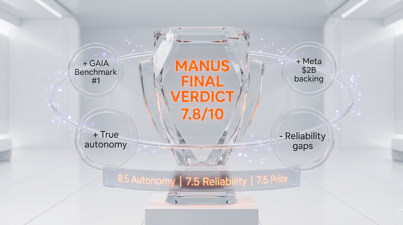 Manus autonomous agent verdict 7.8 out of 10 — architecturally ambitious, GAIA SOTA claim, China data residency caveat