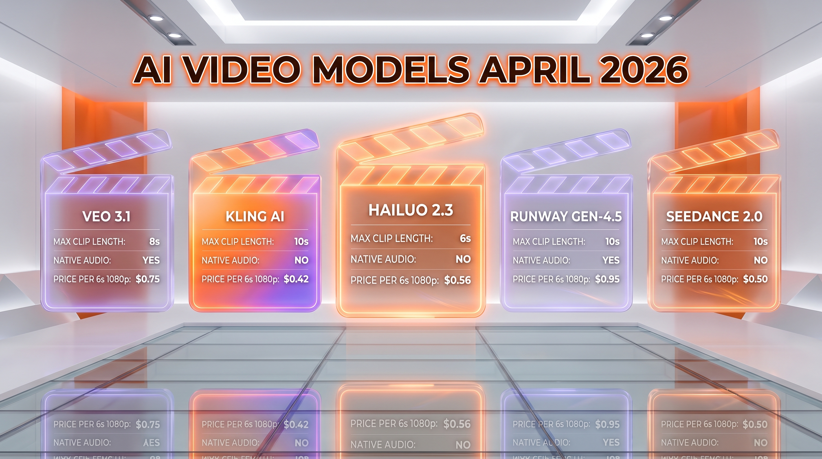 Hailuo 2.3 vs Veo 3.1 vs Kling vs Runway Gen-4.5 vs Seedance 2.0 — comparison matrix