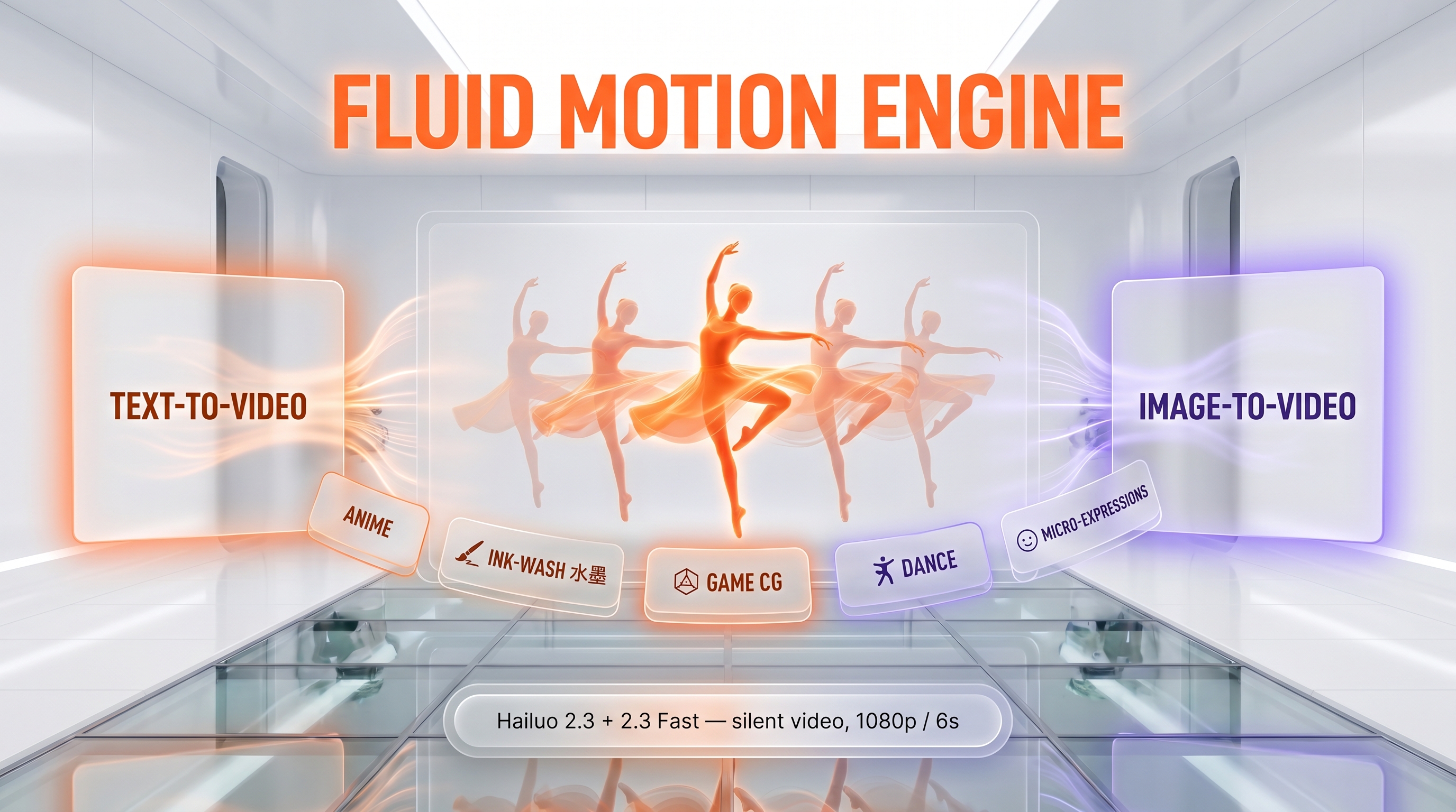 Hailuo 2.3 multimodal capabilities — text-to-video, image-to-video, dance choreography, anime, ink-wash