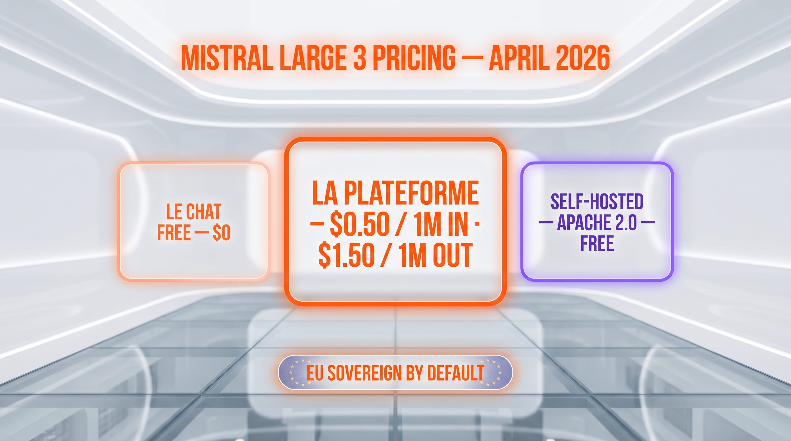 Mistral Large 3 pricing — $0.50 input + $1.50 output per 1M tokens on La Plateforme, Apache 2.0 self-hosted