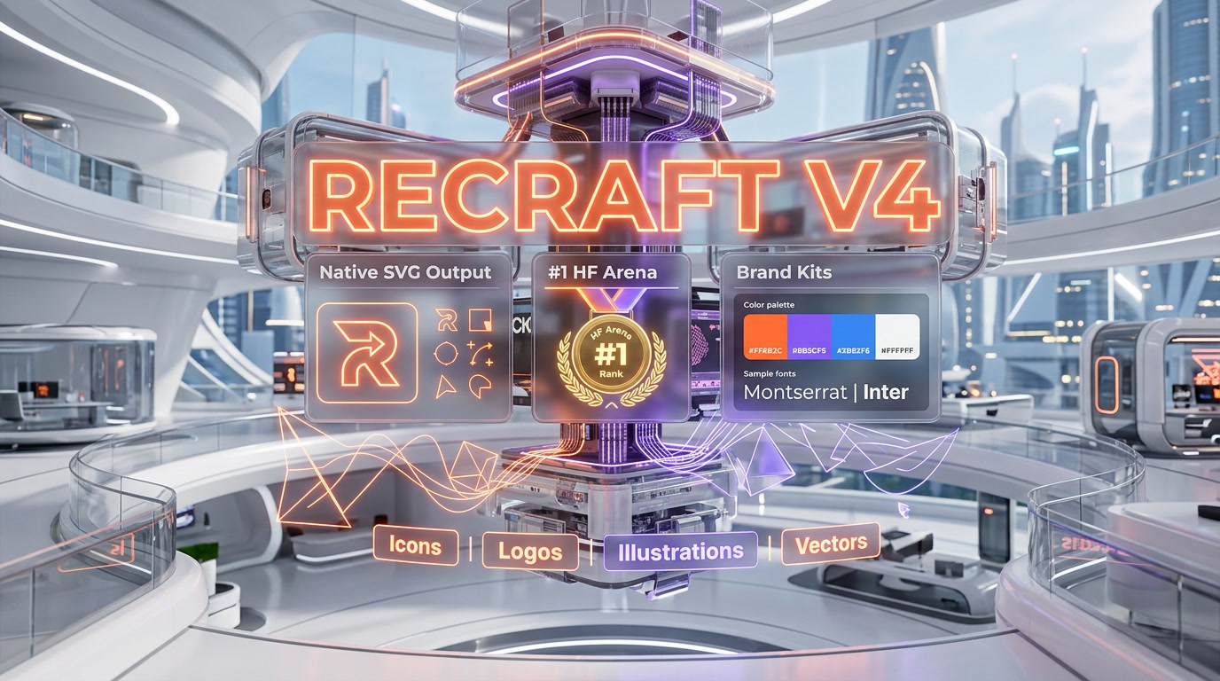 Recraft V4 demo — native SVG vector output generated from a text prompt, opened and edited in Figma with structured layers
