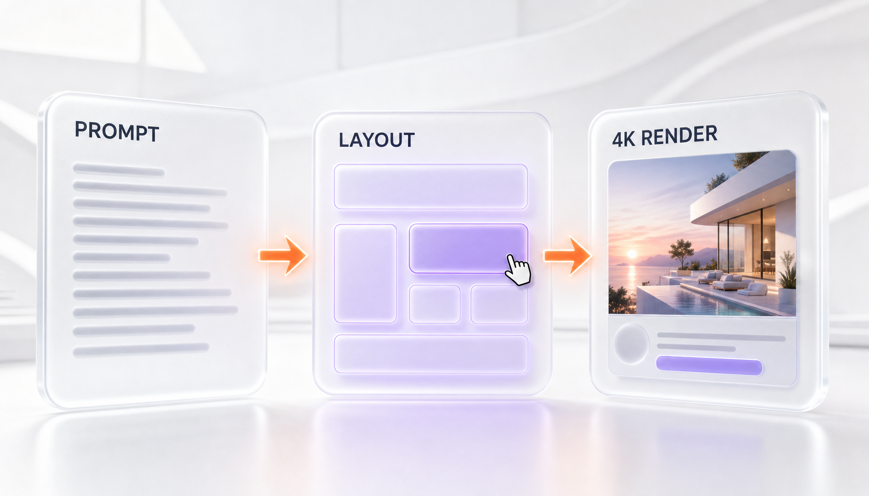 Diagram of the Reve 2.0 layout-first workflow: prompt, editable code layout, then 4K render