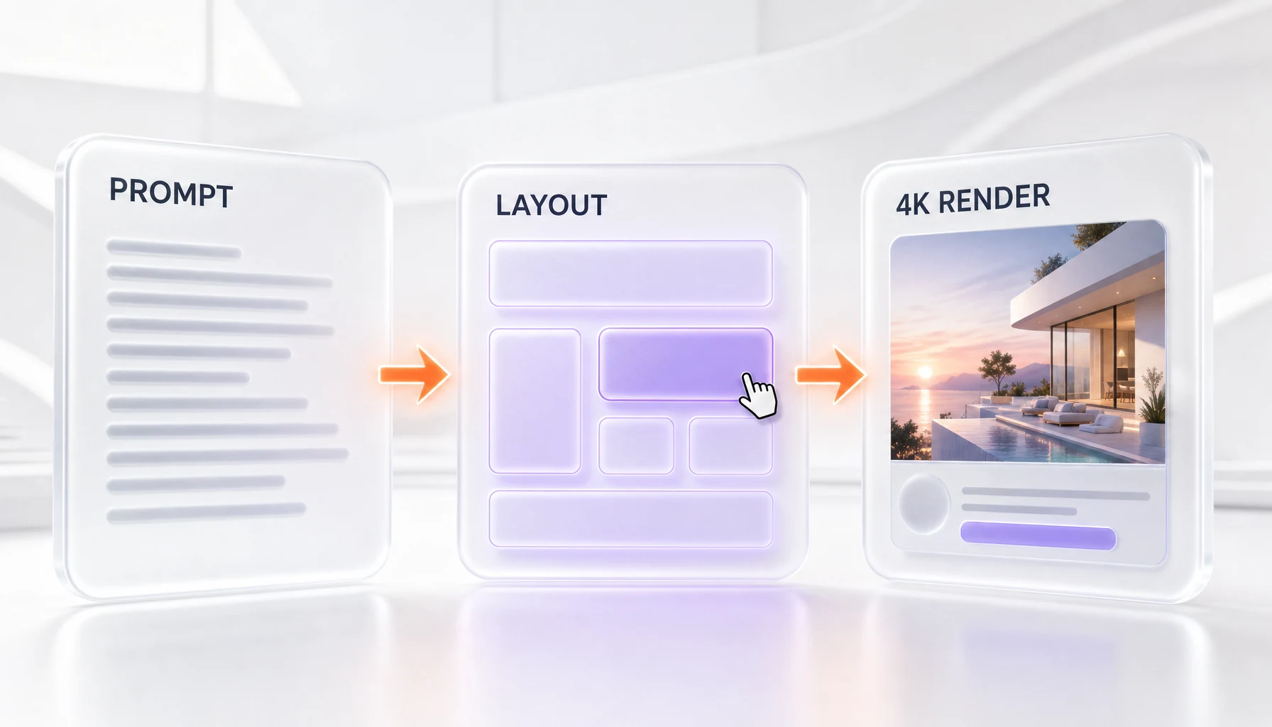 Diagram of the Reve 2.0 layout-first workflow: prompt, editable code layout, then 4K render