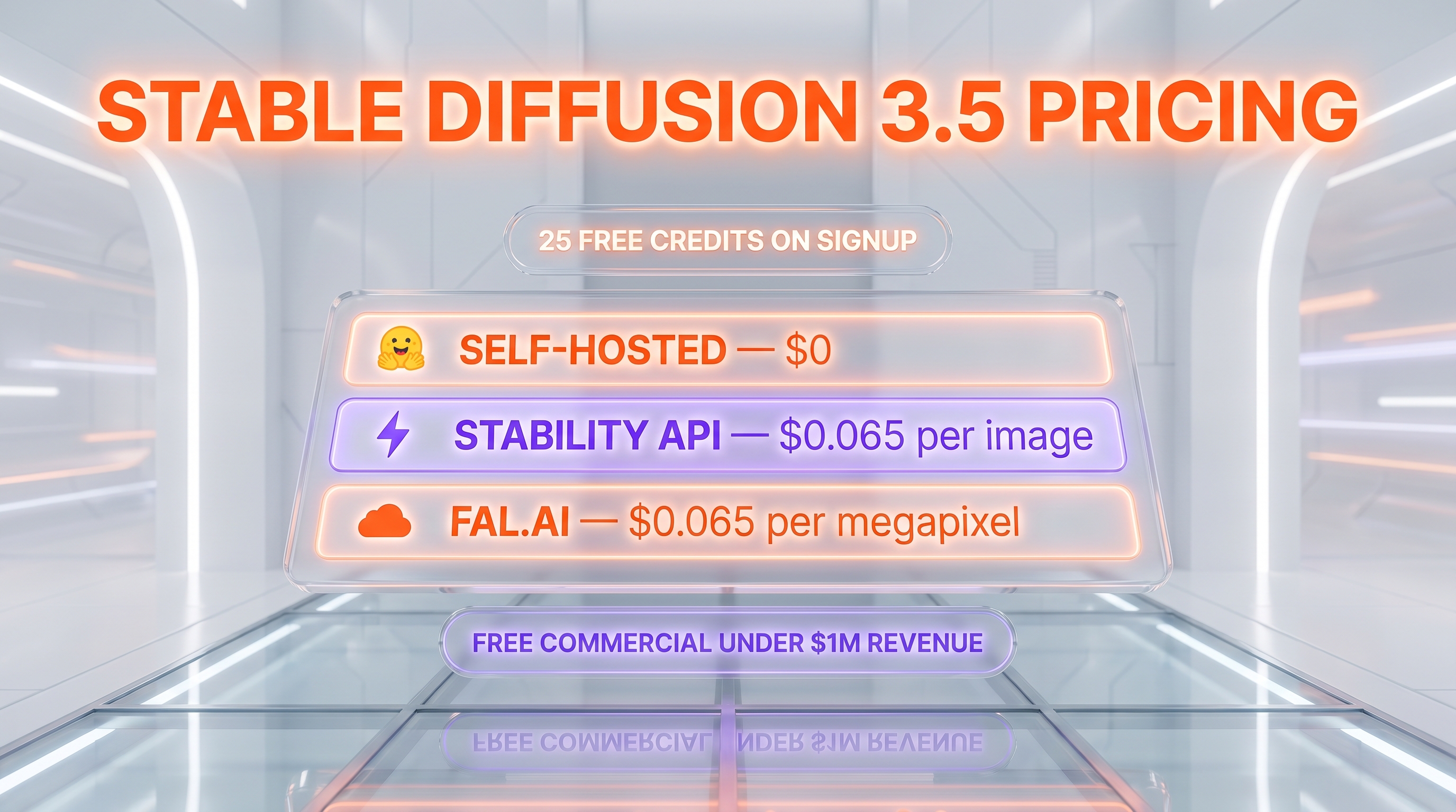 SD 3.5 pricing — free download Hugging Face, $0.065 per image API, $0.065 per megapixel fal.ai