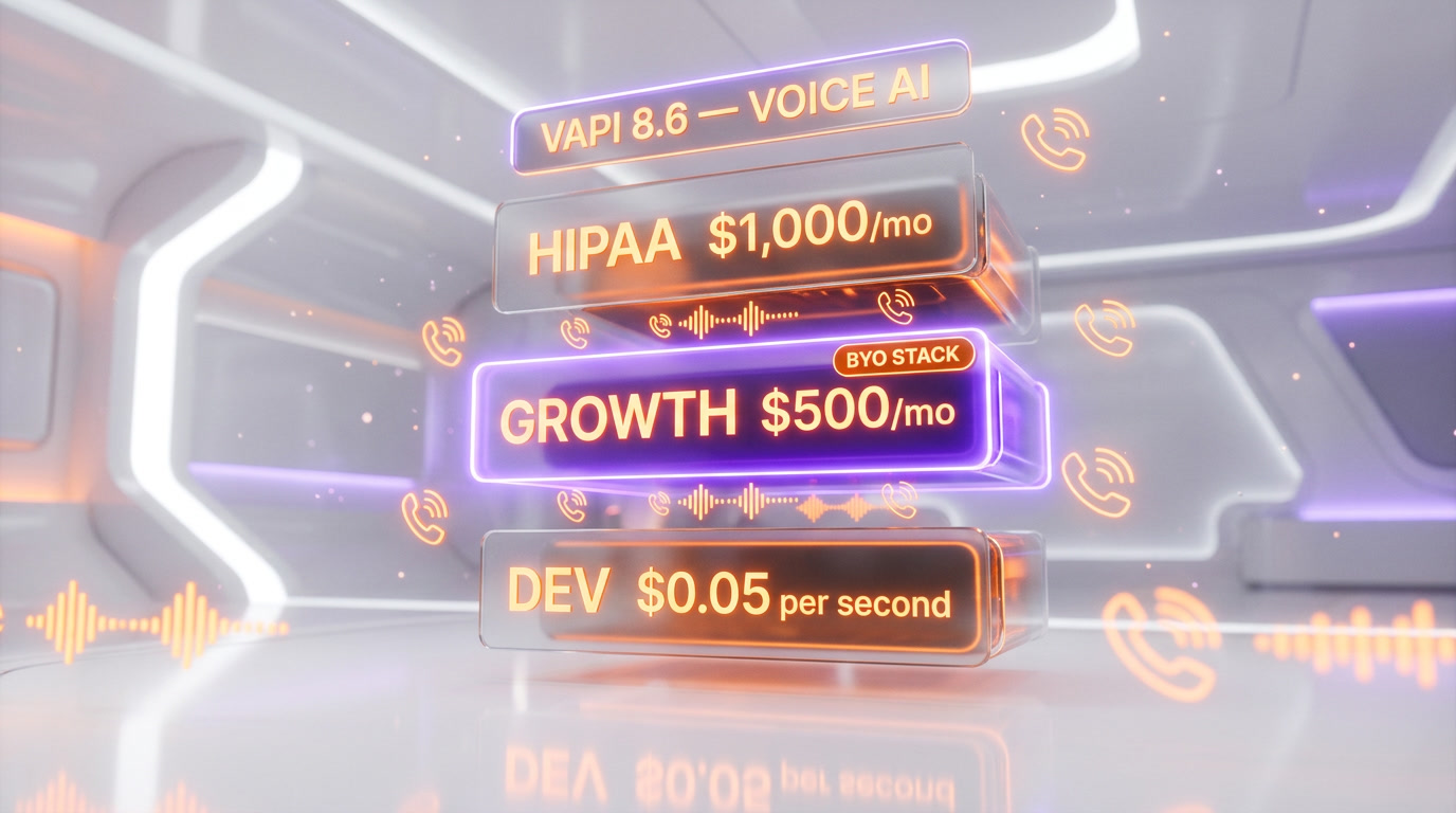 Vapi pricing breakdown 2026 — base 5 cents per minute plus STT, LLM, TTS and telephony add-ons totaling 13 to 31 cents per minute