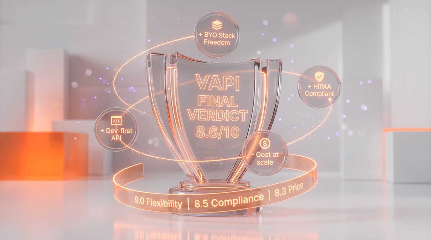 Vapi verdict — 8.6 out of 10 score, developer-first voice AI orchestration leader for agencies and technical teams in 2026