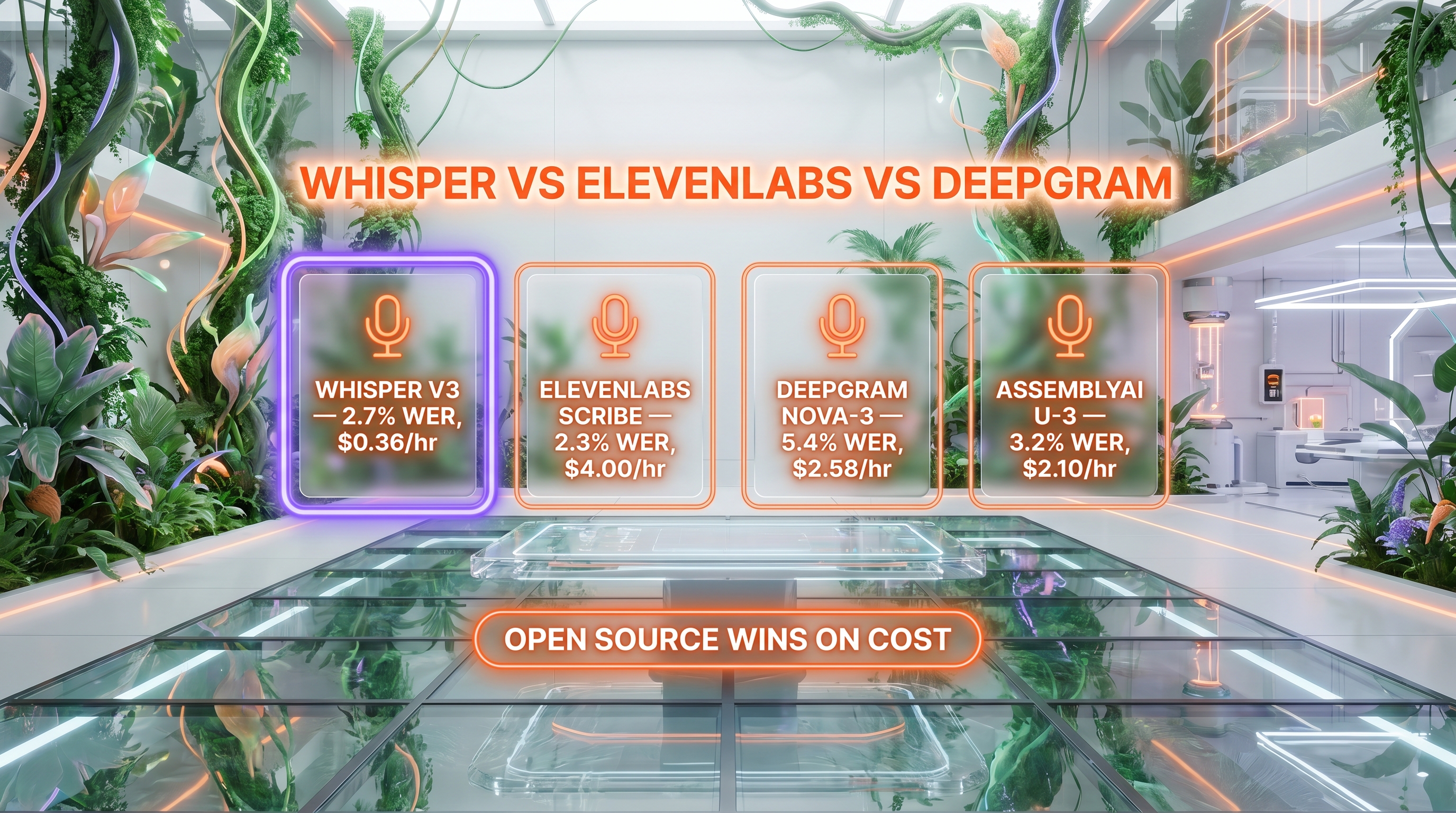 Whisper Large v3 vs ElevenLabs Scribe vs Deepgram Nova-3 vs AssemblyAI Universal-3 Pro comparison