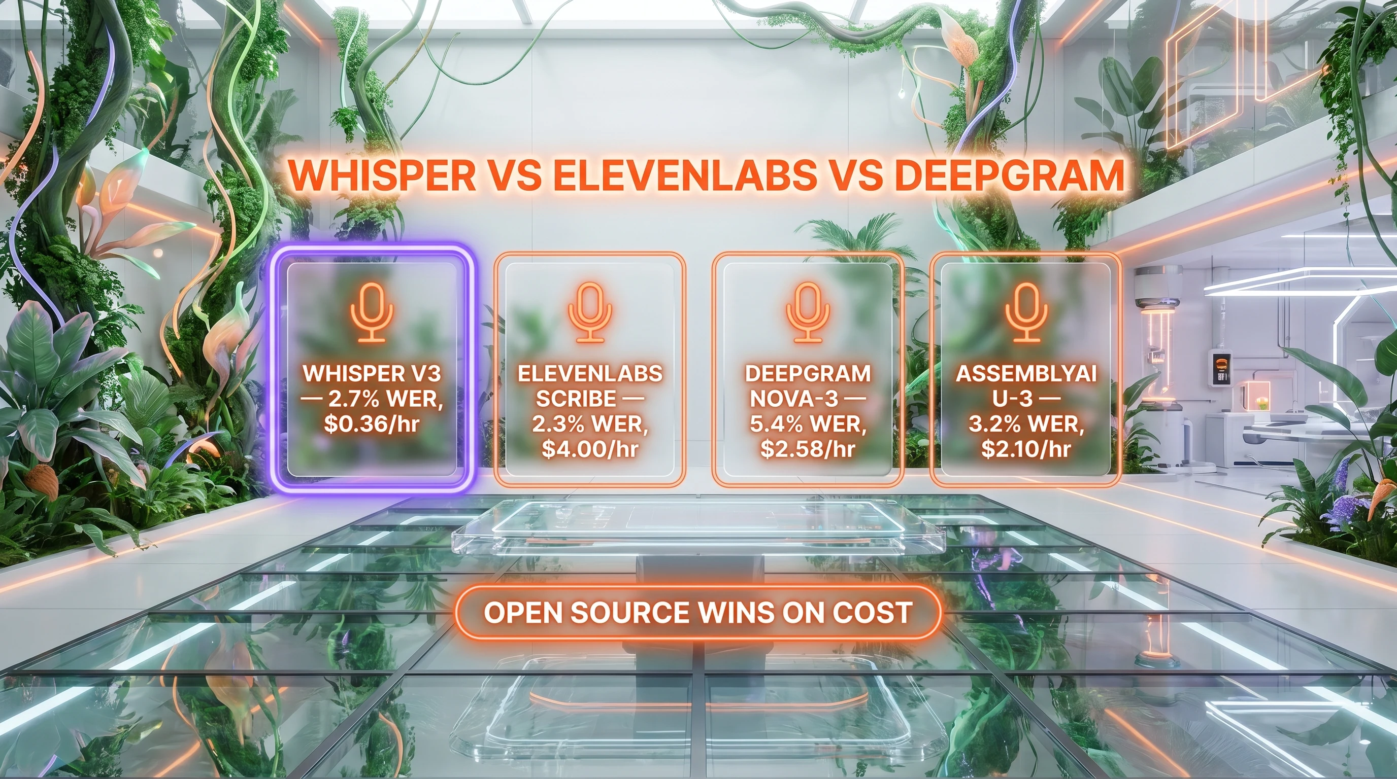 Whisper Large v3 vs ElevenLabs Scribe vs Deepgram Nova-3 vs AssemblyAI Universal-3 Pro comparison