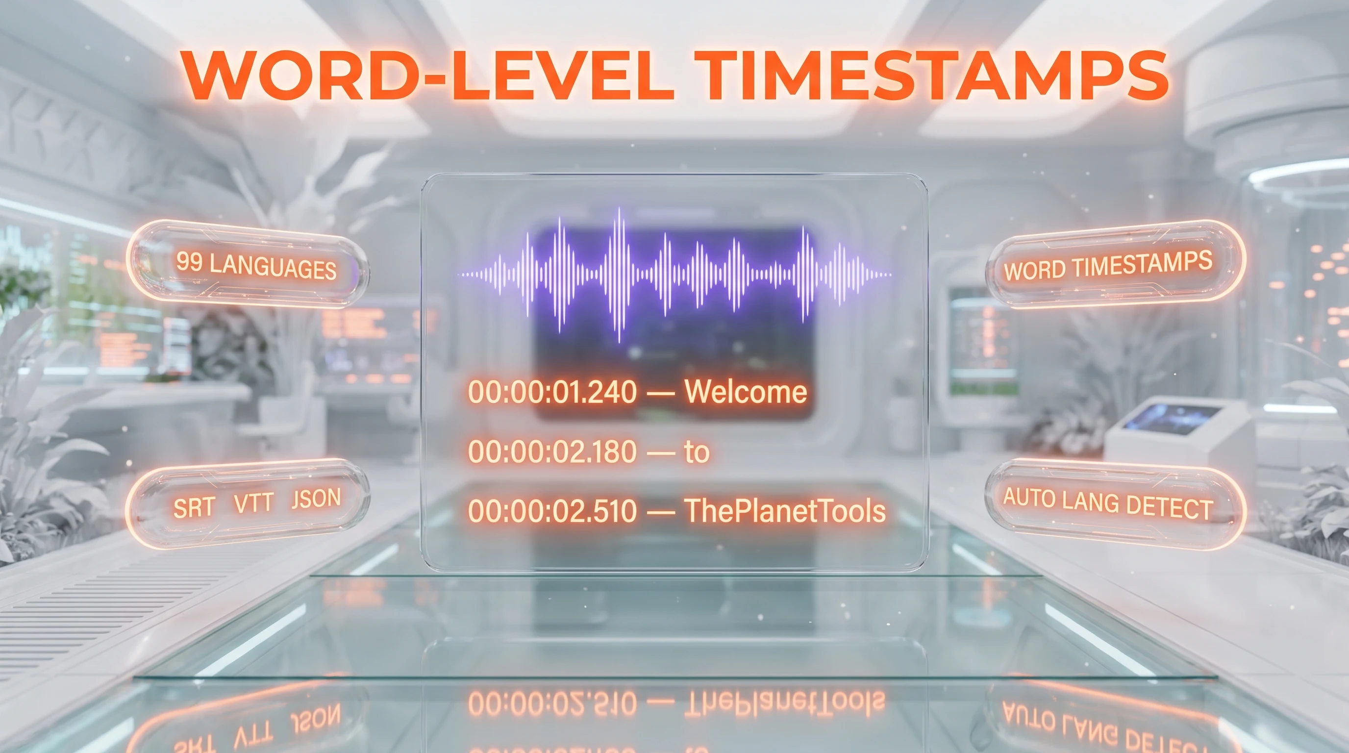 Whisper Large v3 word-level timestamps demo — transcription with millisecond timing