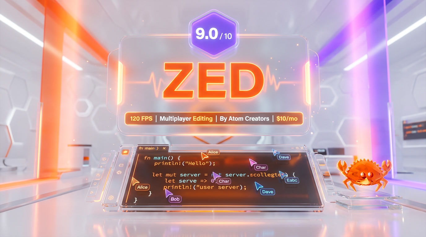 Zed AI code editor review 2026 — Rust-built, GPU-accelerated, 120 FPS, native multiplayer, Agent Panel with ACP